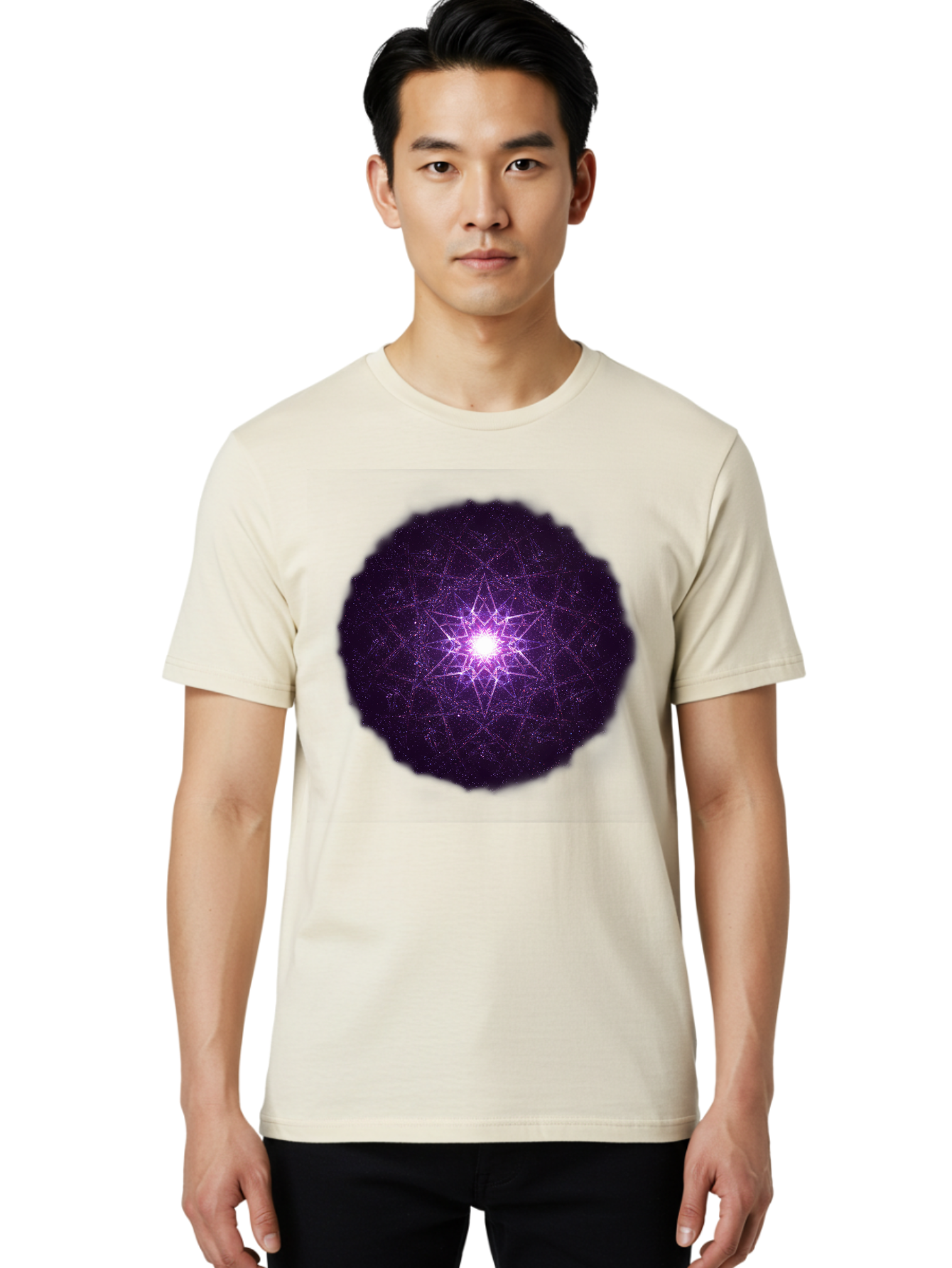 Purple-Star Men'S Graphic Tee, 100% Cotton, Comfortable Casual Summer Wear, Machine Washable, Sacred Geometry, Purple Star, Mystical Symbol, Spiritual Pattern, Geometric Shape, Celestial Body, Starburst, Mandala, Abstract Art, Cosmic Energy Bad467