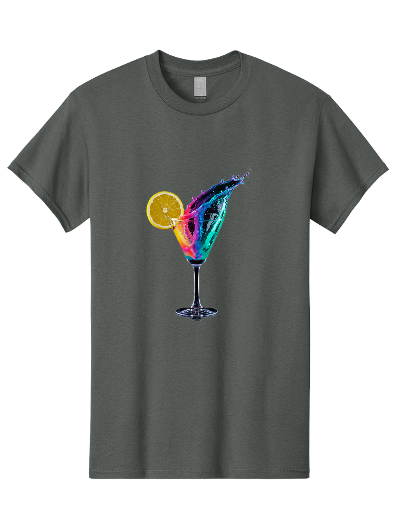 Rainbow-Cocktail Men'S Graphic Tee, 100% Cotton, Comfortable Casual Summer Wear, Machine Washable, Colorful Cocktail, Vibrant Drink, Splash Art, Orange Slice Garnish, Creative Mixology, Refreshing Beverage, Nightlife Ambiance, Party Drink Bad468