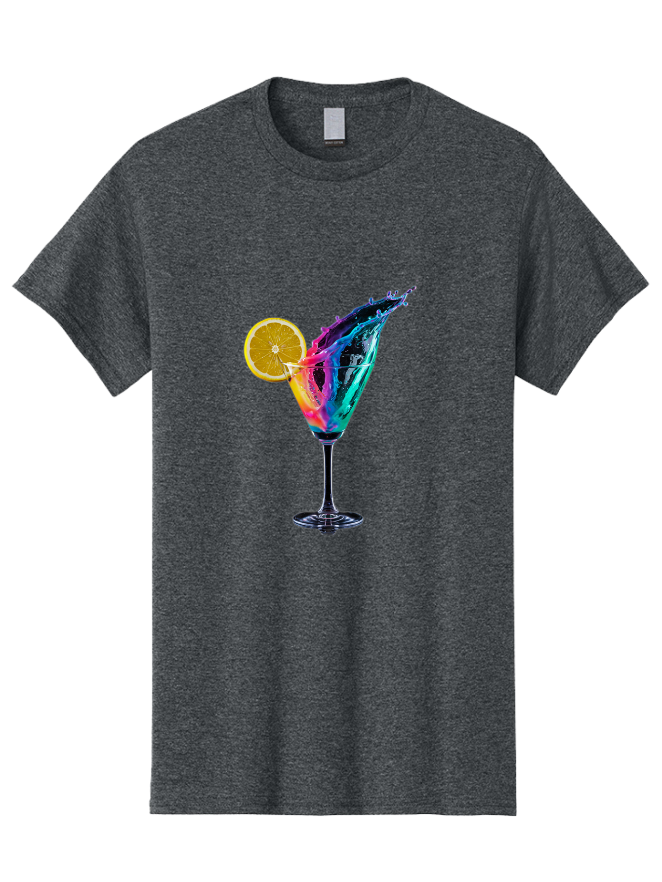 Rainbow-Cocktail Men'S Graphic Tee, 100% Cotton, Comfortable Casual Summer Wear, Machine Washable, Colorful Cocktail, Vibrant Drink, Splash Art, Orange Slice Garnish, Creative Mixology, Refreshing Beverage, Nightlife Ambiance, Party Drink Bad468