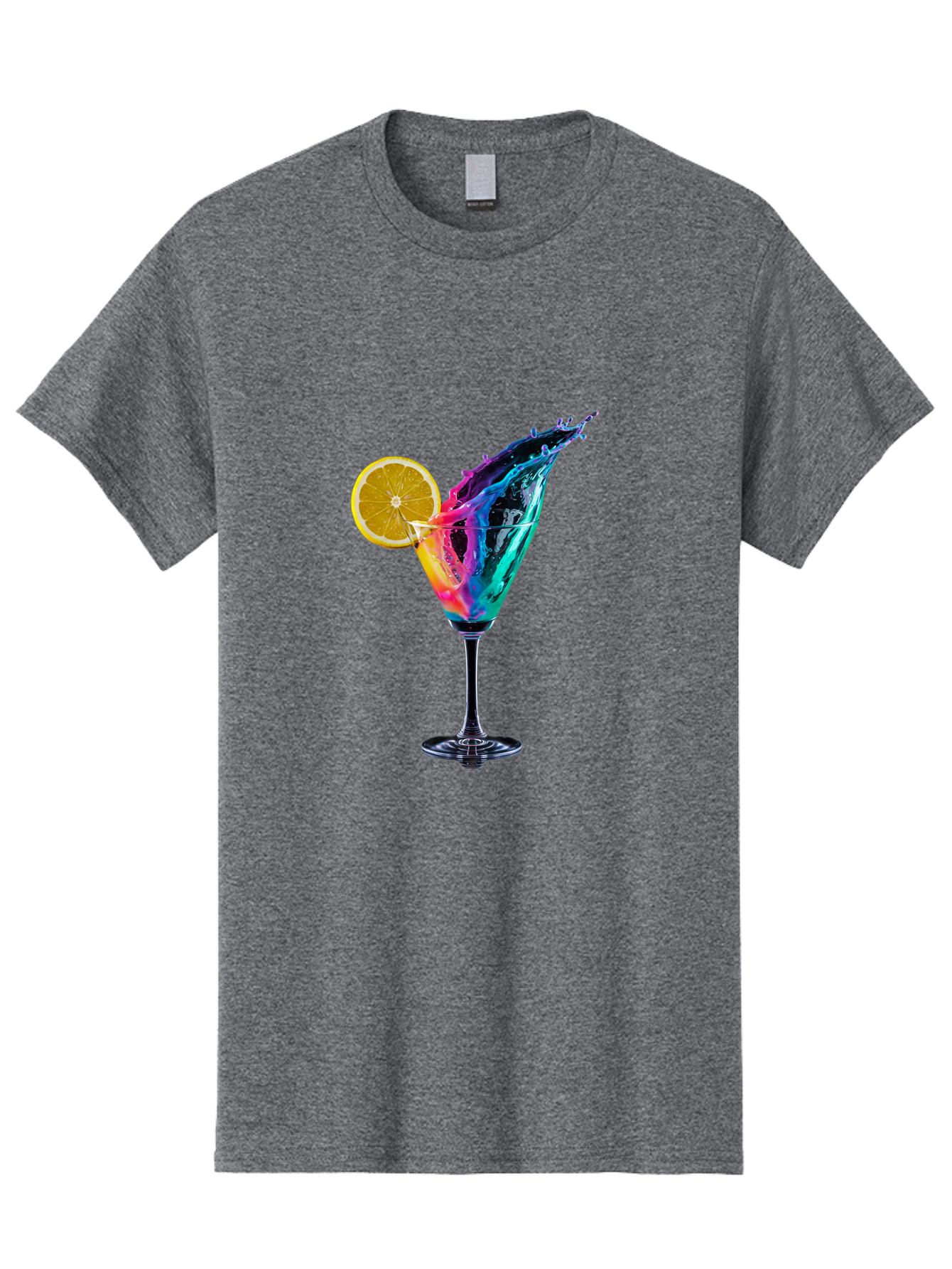 Rainbow-Cocktail Men'S Graphic Tee, 100% Cotton, Comfortable Casual Summer Wear, Machine Washable, Colorful Cocktail, Vibrant Drink, Splash Art, Orange Slice Garnish, Creative Mixology, Refreshing Beverage, Nightlife Ambiance, Party Drink Bad468