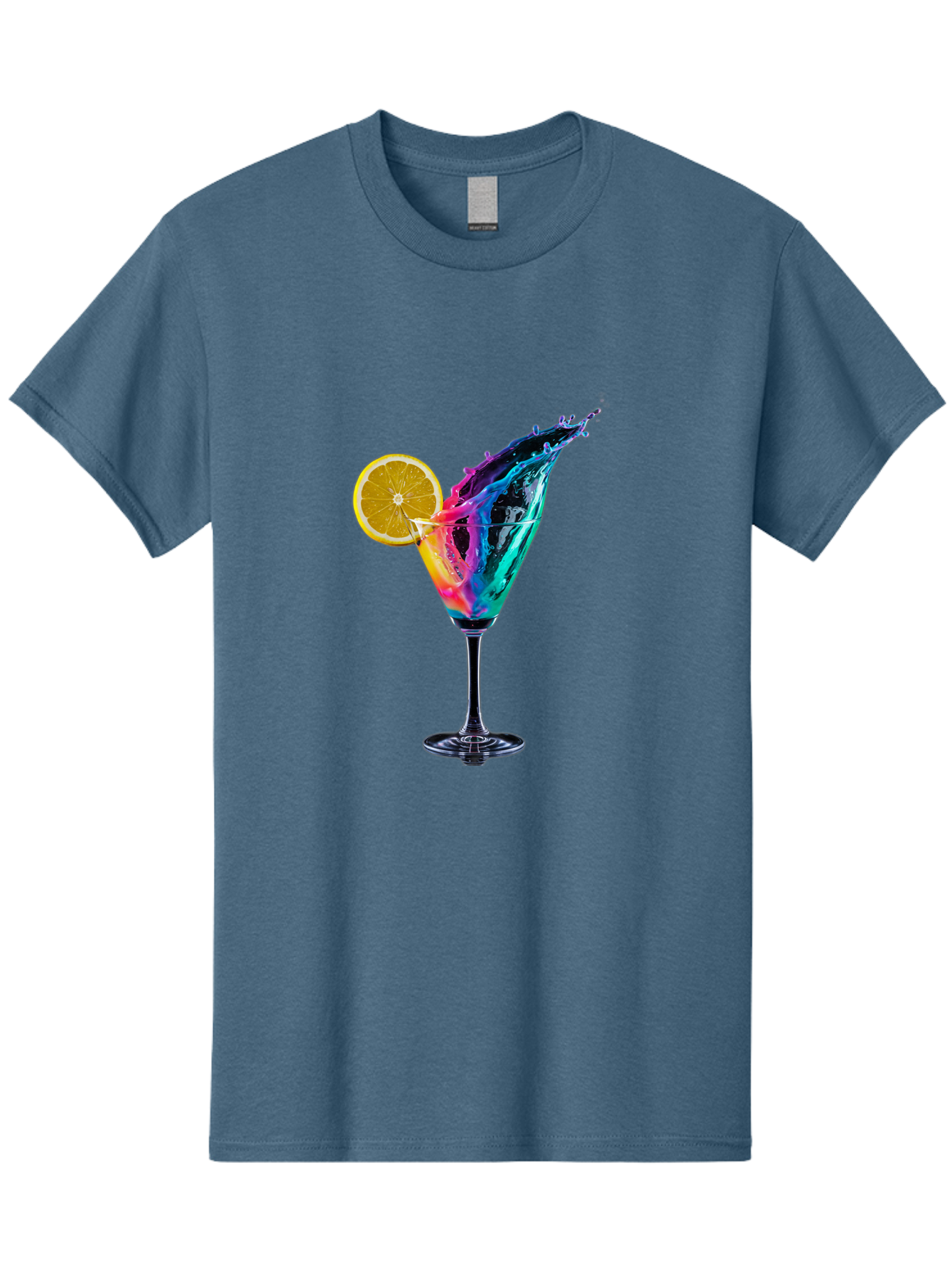 Rainbow-Cocktail Men'S Graphic Tee, 100% Cotton, Comfortable Casual Summer Wear, Machine Washable, Colorful Cocktail, Vibrant Drink, Splash Art, Orange Slice Garnish, Creative Mixology, Refreshing Beverage, Nightlife Ambiance, Party Drink Bad468
