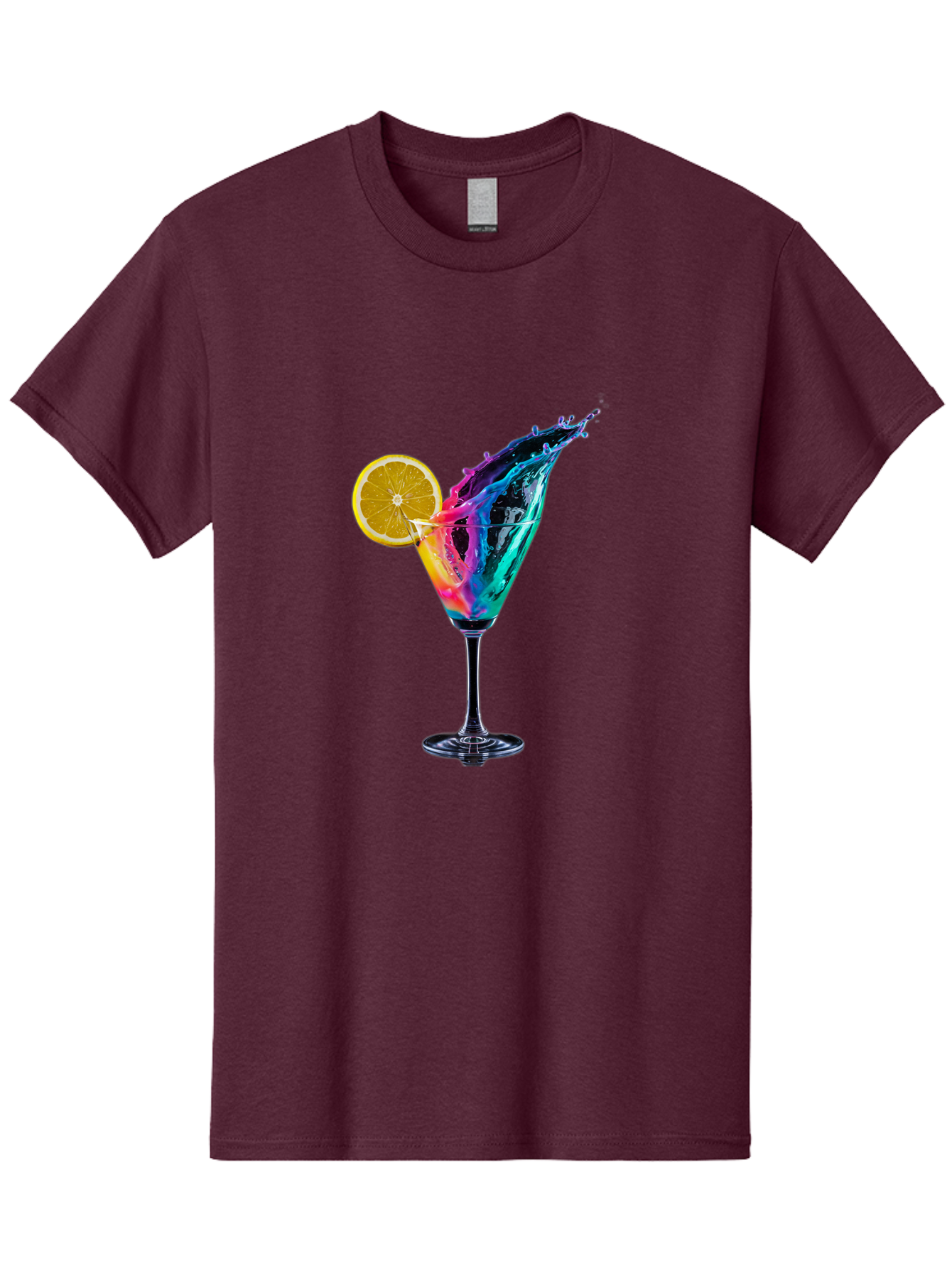 Rainbow-Cocktail Men'S Graphic Tee, 100% Cotton, Comfortable Casual Summer Wear, Machine Washable, Colorful Cocktail, Vibrant Drink, Splash Art, Orange Slice Garnish, Creative Mixology, Refreshing Beverage, Nightlife Ambiance, Party Drink Bad468
