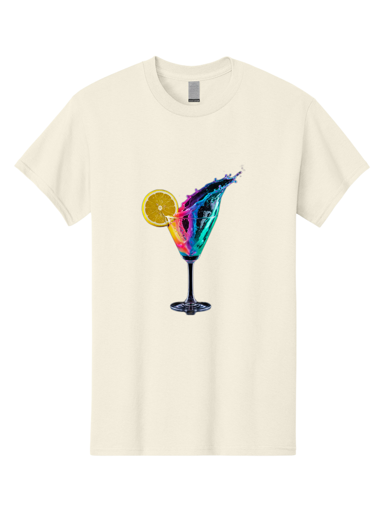 Rainbow-Cocktail Men'S Graphic Tee, 100% Cotton, Comfortable Casual Summer Wear, Machine Washable, Colorful Cocktail, Vibrant Drink, Splash Art, Orange Slice Garnish, Creative Mixology, Refreshing Beverage, Nightlife Ambiance, Party Drink Bad468