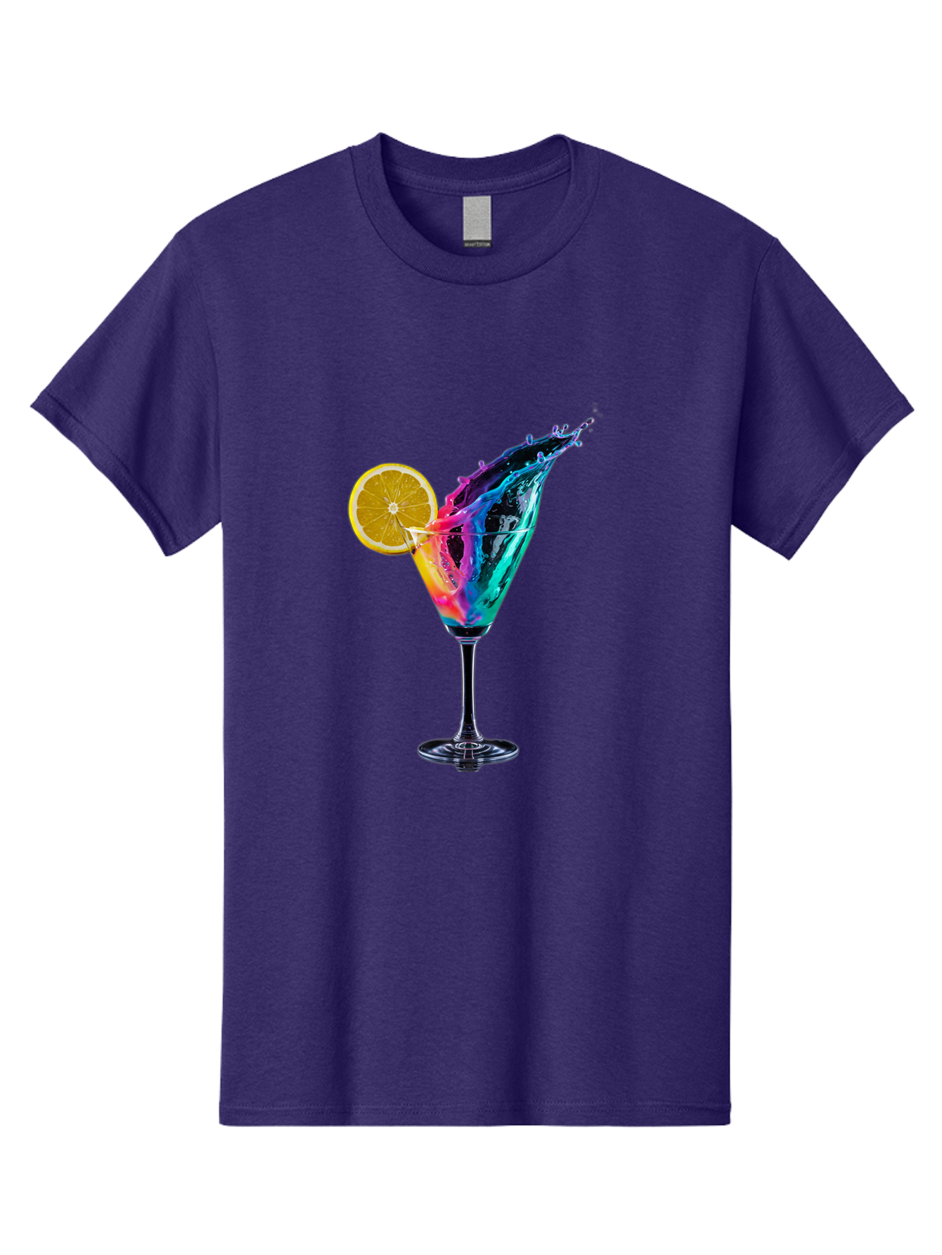 Rainbow-Cocktail Men'S Graphic Tee, 100% Cotton, Comfortable Casual Summer Wear, Machine Washable, Colorful Cocktail, Vibrant Drink, Splash Art, Orange Slice Garnish, Creative Mixology, Refreshing Beverage, Nightlife Ambiance, Party Drink Bad468