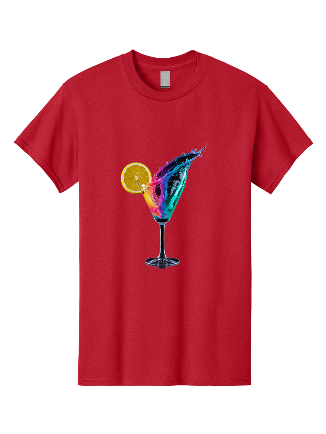 Rainbow-Cocktail Men'S Graphic Tee, 100% Cotton, Comfortable Casual Summer Wear, Machine Washable, Colorful Cocktail, Vibrant Drink, Splash Art, Orange Slice Garnish, Creative Mixology, Refreshing Beverage, Nightlife Ambiance, Party Drink Bad468