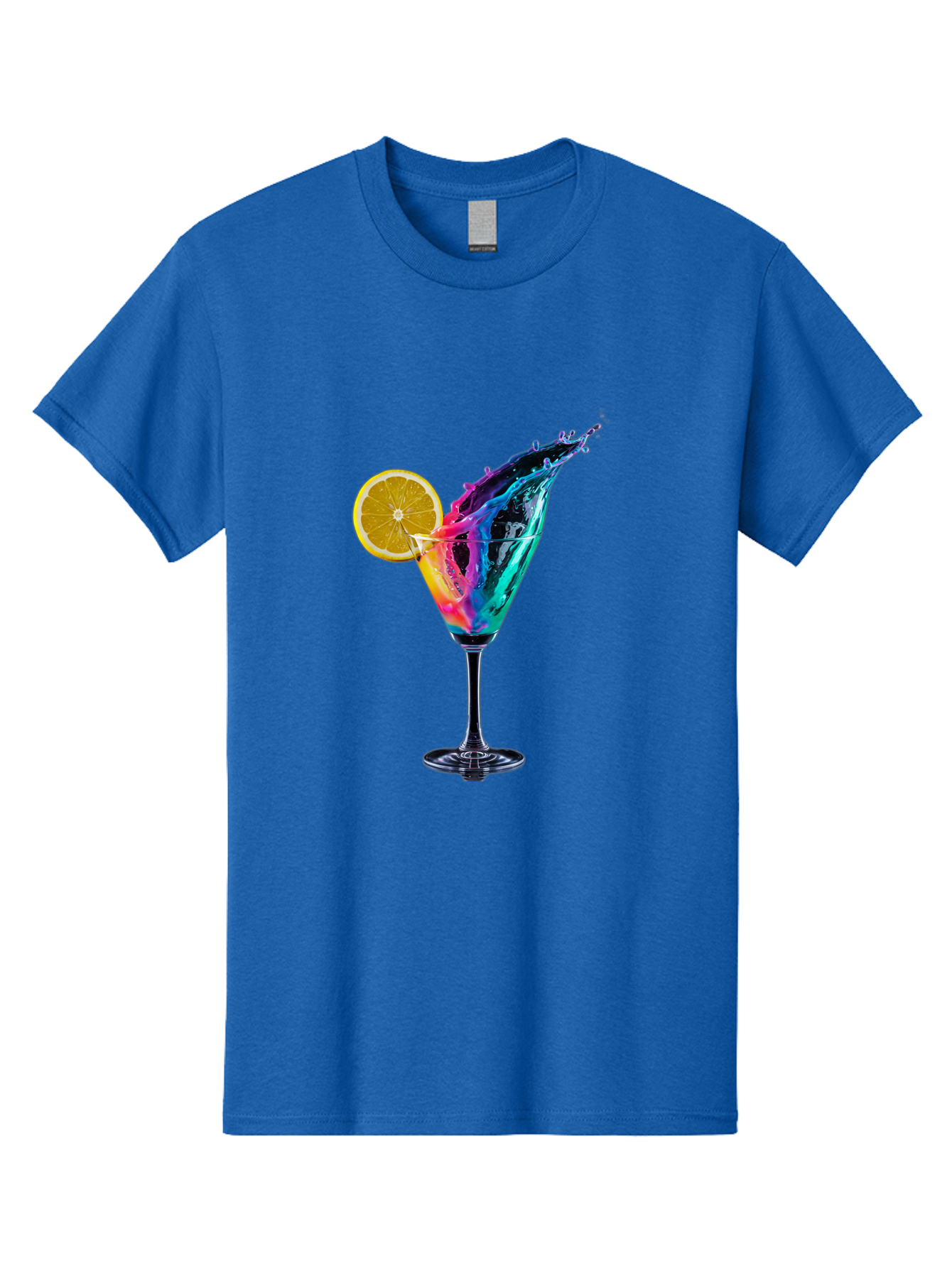 Rainbow-Cocktail Men'S Graphic Tee, 100% Cotton, Comfortable Casual Summer Wear, Machine Washable, Colorful Cocktail, Vibrant Drink, Splash Art, Orange Slice Garnish, Creative Mixology, Refreshing Beverage, Nightlife Ambiance, Party Drink Bad468