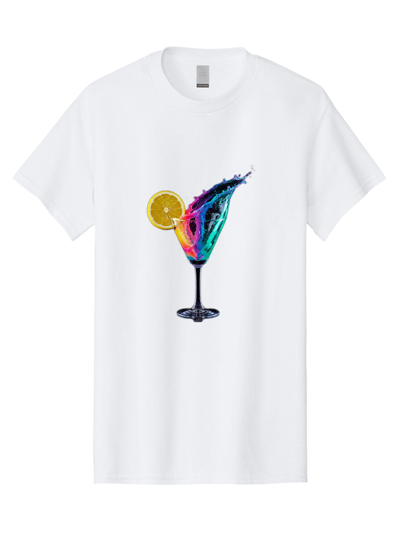 Rainbow-Cocktail Men'S Graphic Tee, 100% Cotton, Comfortable Casual Summer Wear, Machine Washable, Colorful Cocktail, Vibrant Drink, Splash Art, Orange Slice Garnish, Creative Mixology, Refreshing Beverage, Nightlife Ambiance, Party Drink Bad468