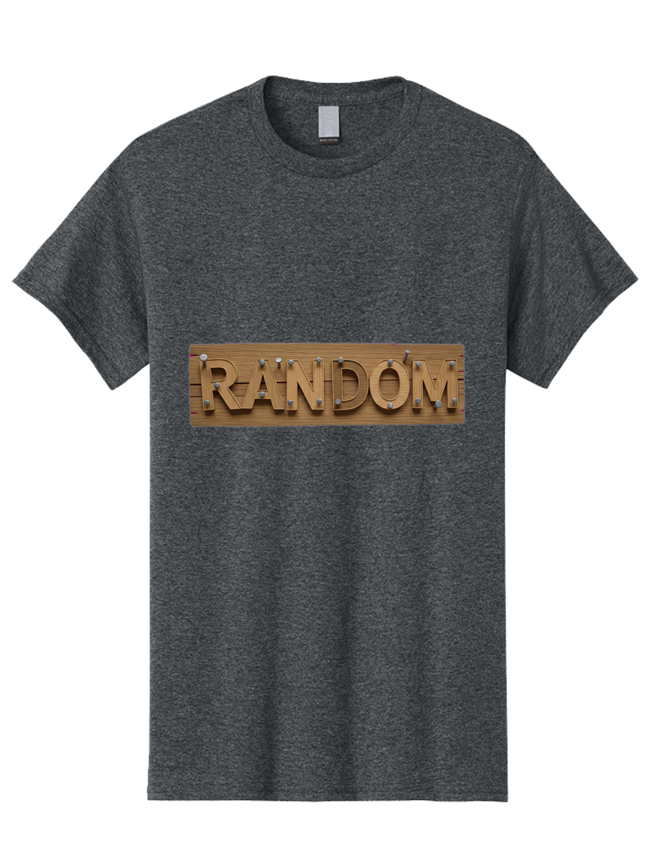 Random Men'S Graphic Tee, 100% Cotton, Comfortable Casual Summer Wear, Machine Washable, Wooden Sign, 3D Text, Random Word, Abstract Concept, Creative Design, Modern Art, Unusual Typography, Wooden Texture, Metal Bolts Bad470