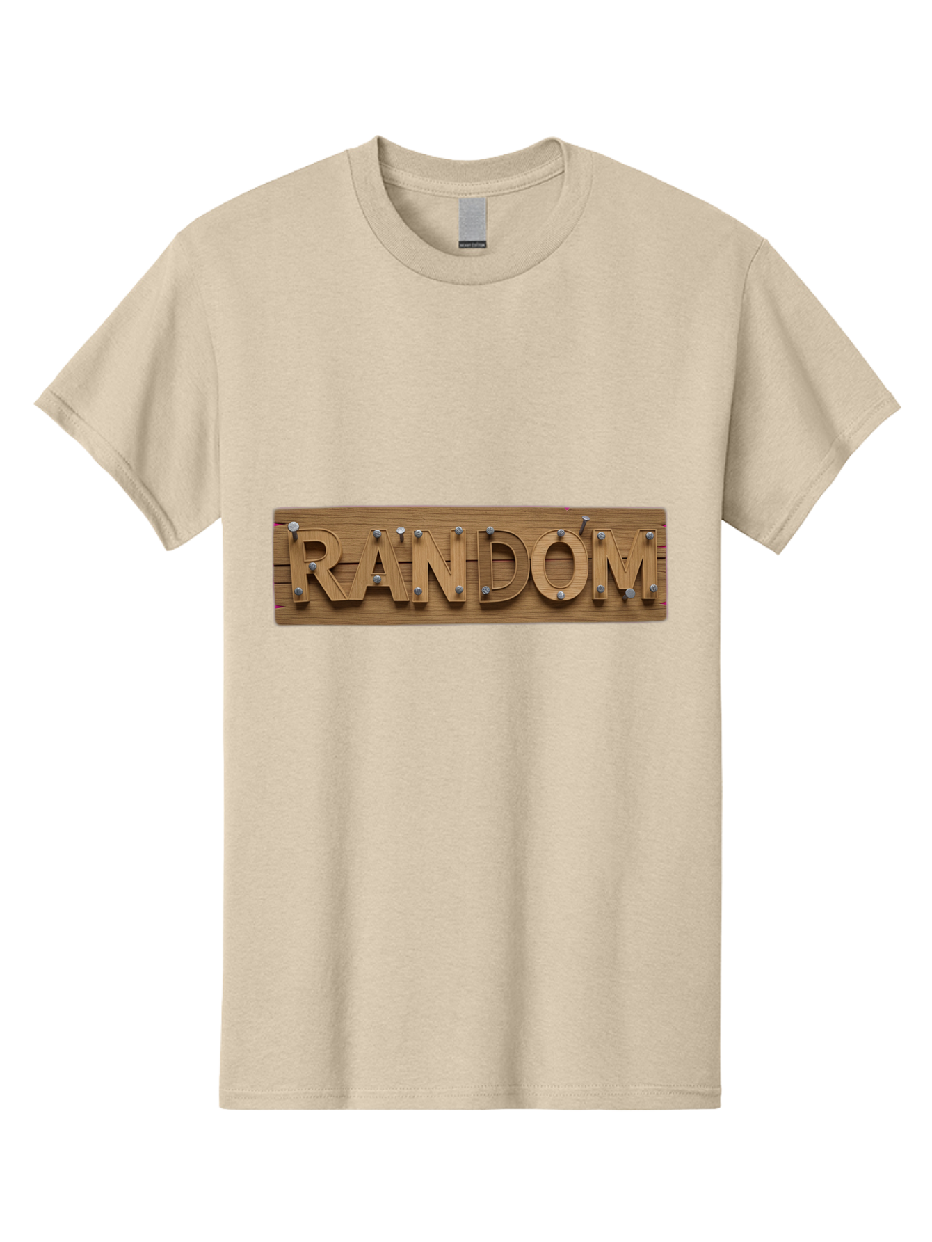 Random Men'S Graphic Tee, 100% Cotton, Comfortable Casual Summer Wear, Machine Washable, Wooden Sign, 3D Text, Random Word, Abstract Concept, Creative Design, Modern Art, Unusual Typography, Wooden Texture, Metal Bolts Bad470