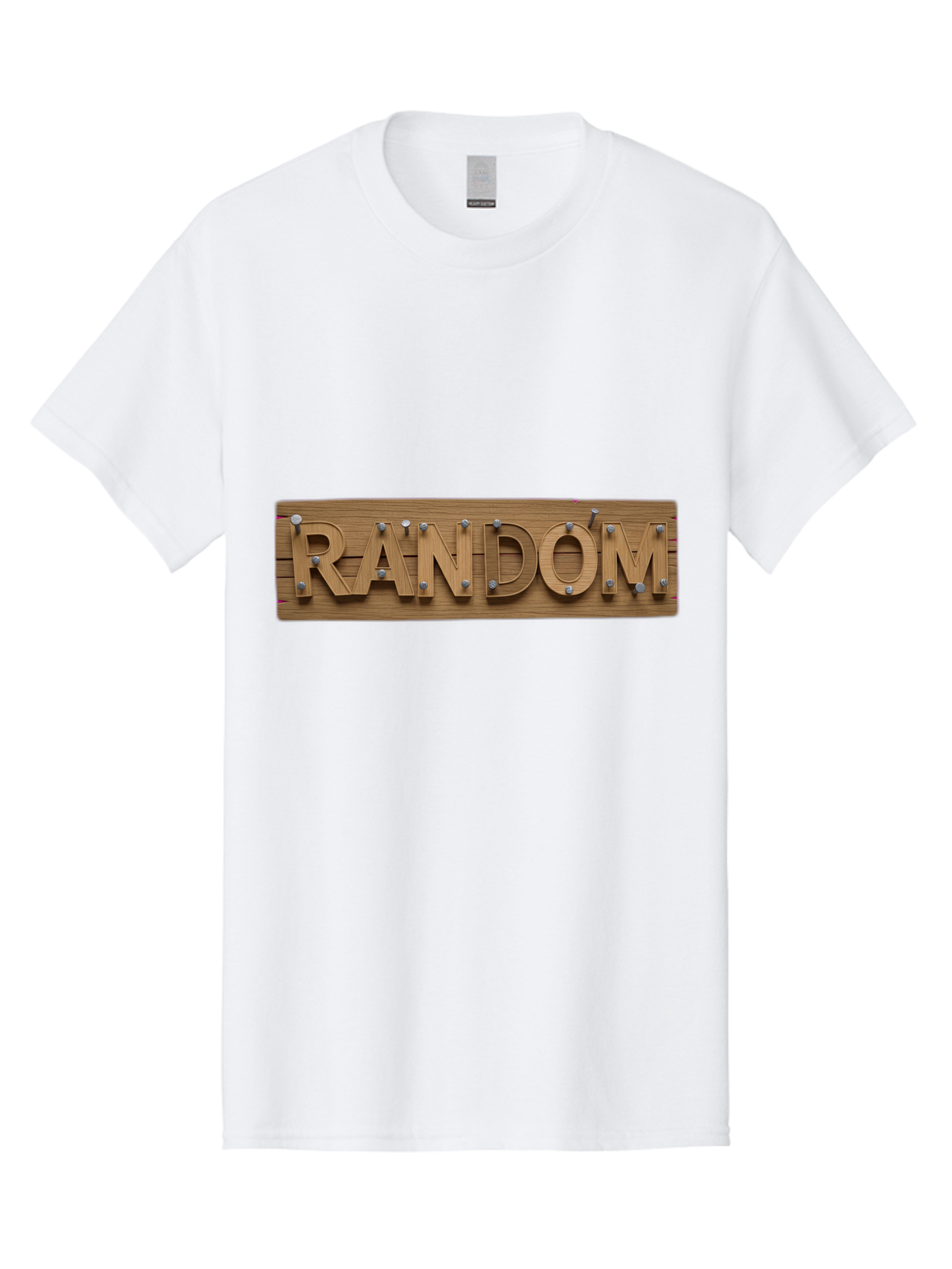 Random Men'S Graphic Tee, 100% Cotton, Comfortable Casual Summer Wear, Machine Washable, Wooden Sign, 3D Text, Random Word, Abstract Concept, Creative Design, Modern Art, Unusual Typography, Wooden Texture, Metal Bolts Bad470