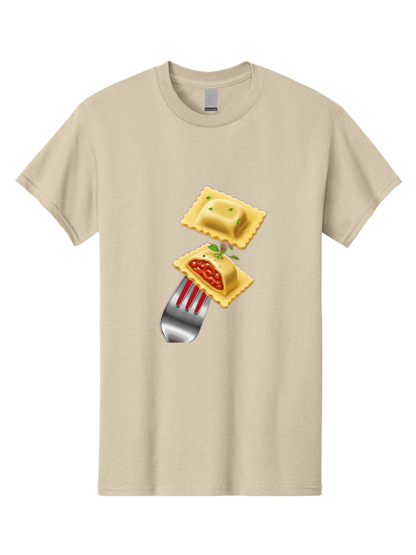 Ravioli Men'S Graphic Tee, 100% Cotton, Comfortable Casual Summer Wear, Machine Washable, Ravioli On Fork, Pasta Dish, Italian Cuisine, Stuffed Pasta, Red Sauce, Green Herbs, Culinary Art, Food Illustration, Gourmet Meal Bad472