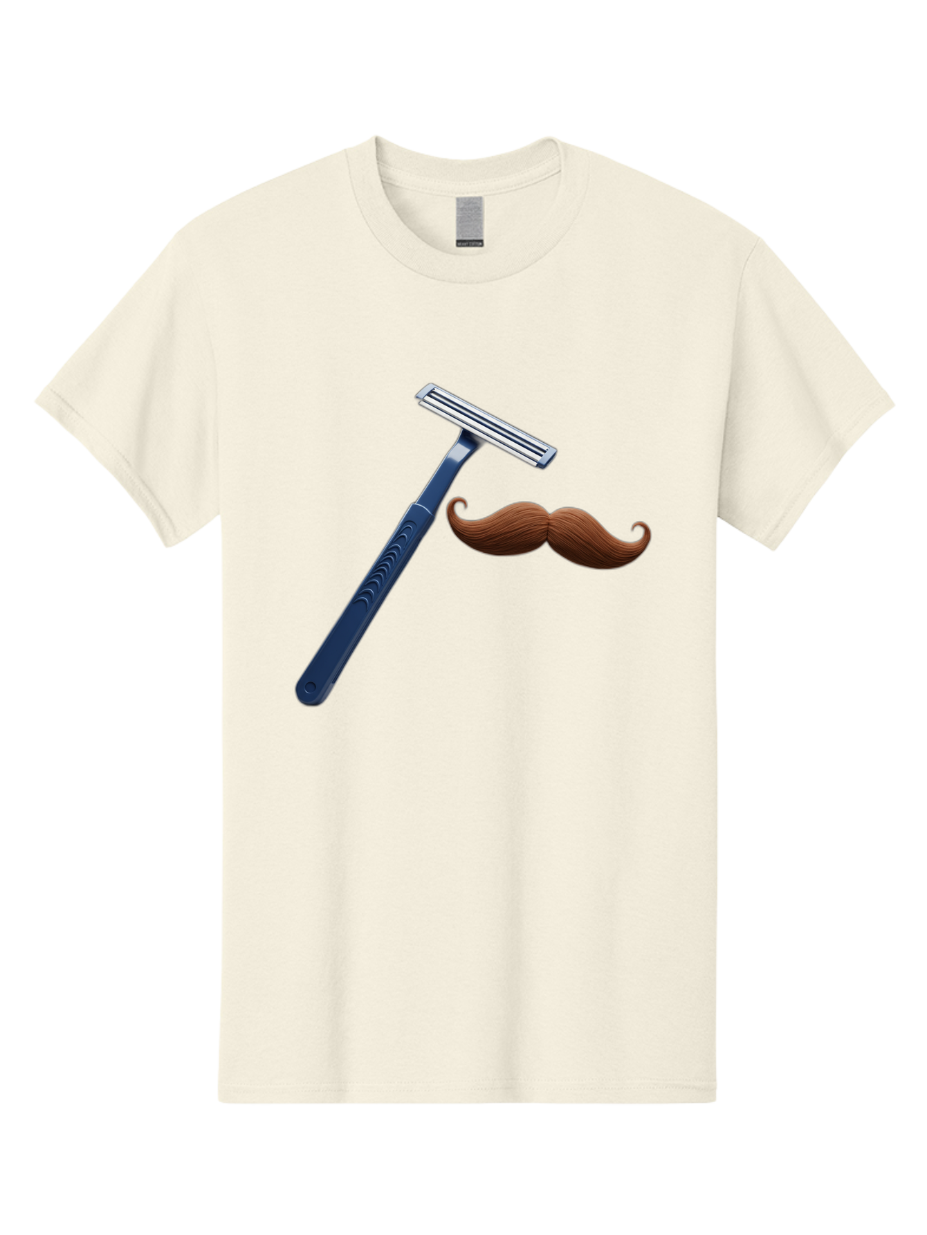 Razor-And-Mustache Men'S Graphic Tee, 100% Cotton, Comfortable Casual Summer Wear, Machine Washable, Safety Razor, Shaving Razor, Men'S Grooming, Facial Hair, Mustache, Blue Handle, Silver Head, Grooming Tools, Personal Care Bad474