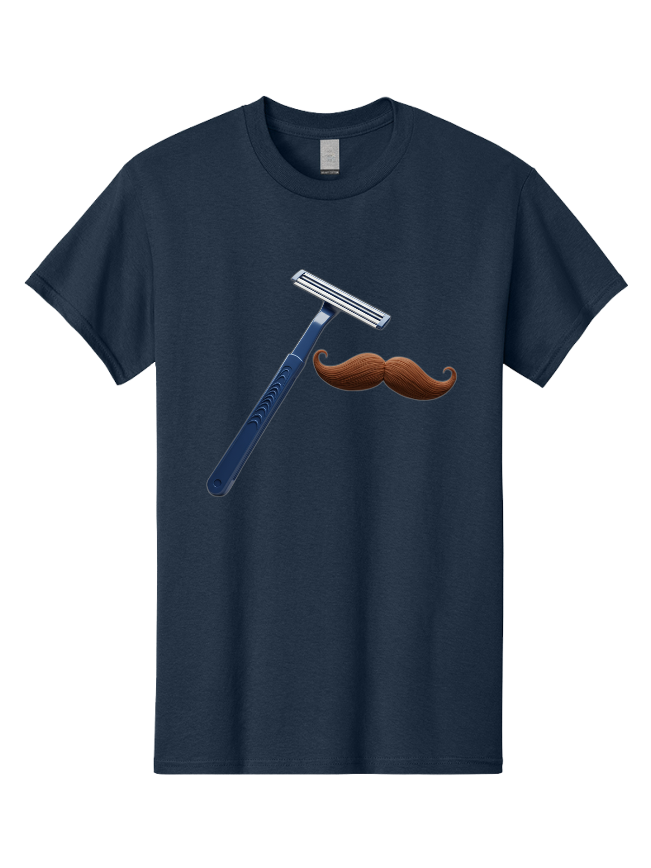 Razor-And-Mustache Men'S Graphic Tee, 100% Cotton, Comfortable Casual Summer Wear, Machine Washable, Safety Razor, Shaving Razor, Men'S Grooming, Facial Hair, Mustache, Blue Handle, Silver Head, Grooming Tools, Personal Care Bad474