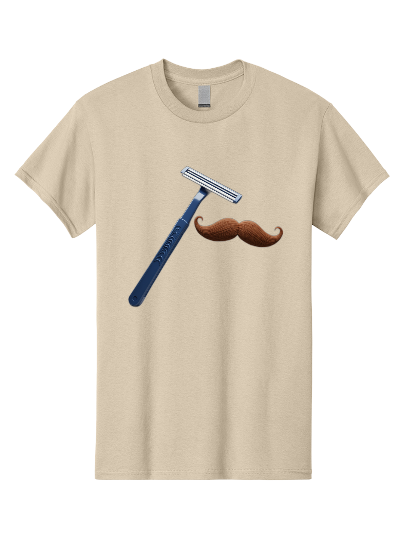 Razor-And-Mustache Men'S Graphic Tee, 100% Cotton, Comfortable Casual Summer Wear, Machine Washable, Safety Razor, Shaving Razor, Men'S Grooming, Facial Hair, Mustache, Blue Handle, Silver Head, Grooming Tools, Personal Care Bad474