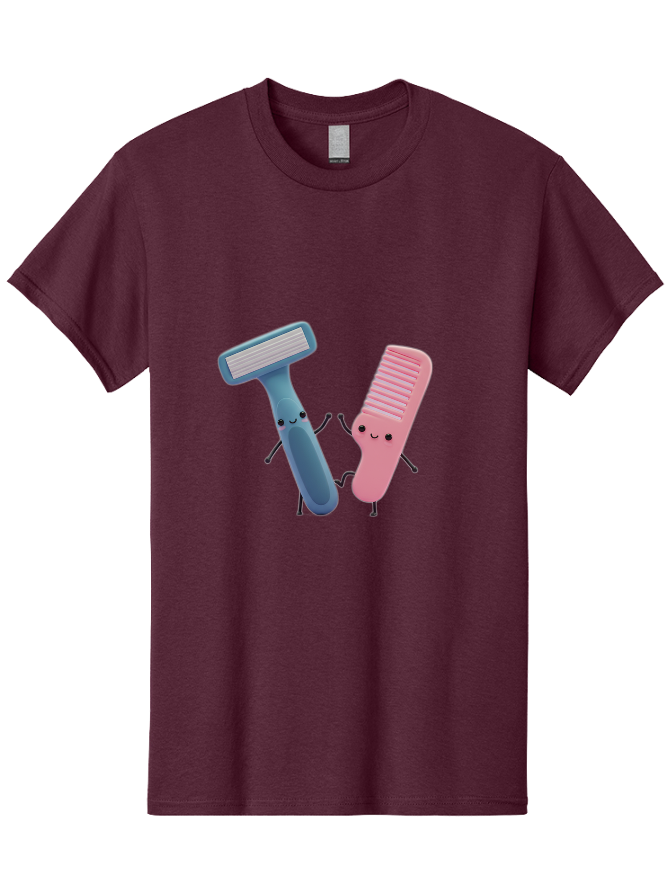 Razor-Duo Men'S Graphic Tee, 100% Cotton, Comfortable Casual Summer Wear, Machine Washable, Cartoon Razors, Pink And Blue Razors, Razor Characters, Shaving, Personal Care, Hygiene Products, Grooming, Razor Blades Bad477