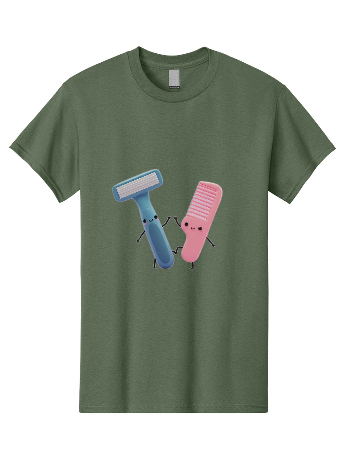 Razor-Duo Men'S Graphic Tee, 100% Cotton, Comfortable Casual Summer Wear, Machine Washable, Cartoon Razors, Pink And Blue Razors, Razor Characters, Shaving, Personal Care, Hygiene Products, Grooming, Razor Blades Bad477
