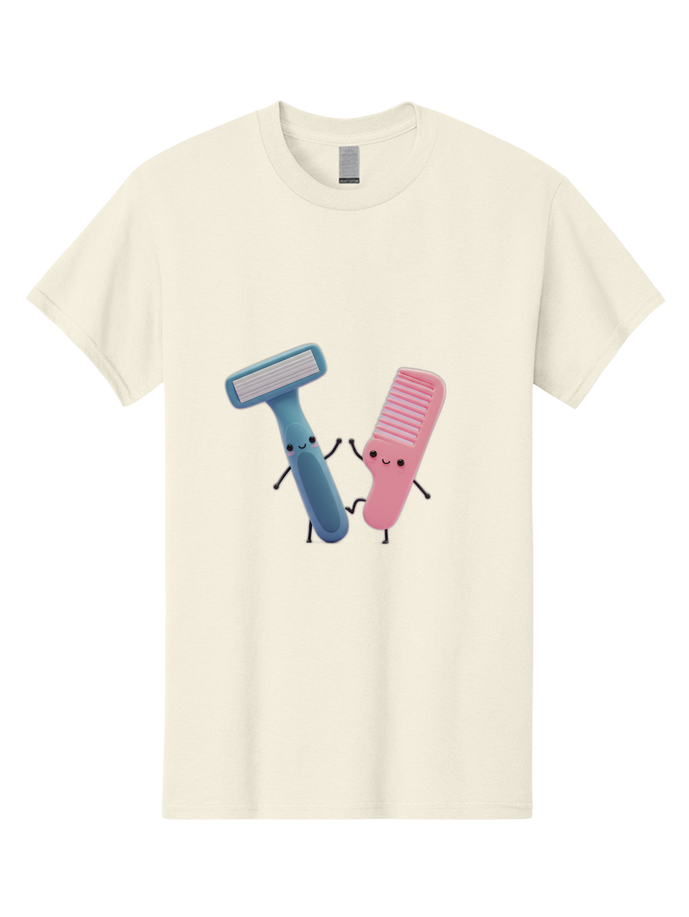 Razor-Duo Men'S Graphic Tee, 100% Cotton, Comfortable Casual Summer Wear, Machine Washable, Cartoon Razors, Pink And Blue Razors, Razor Characters, Shaving, Personal Care, Hygiene Products, Grooming, Razor Blades Bad477