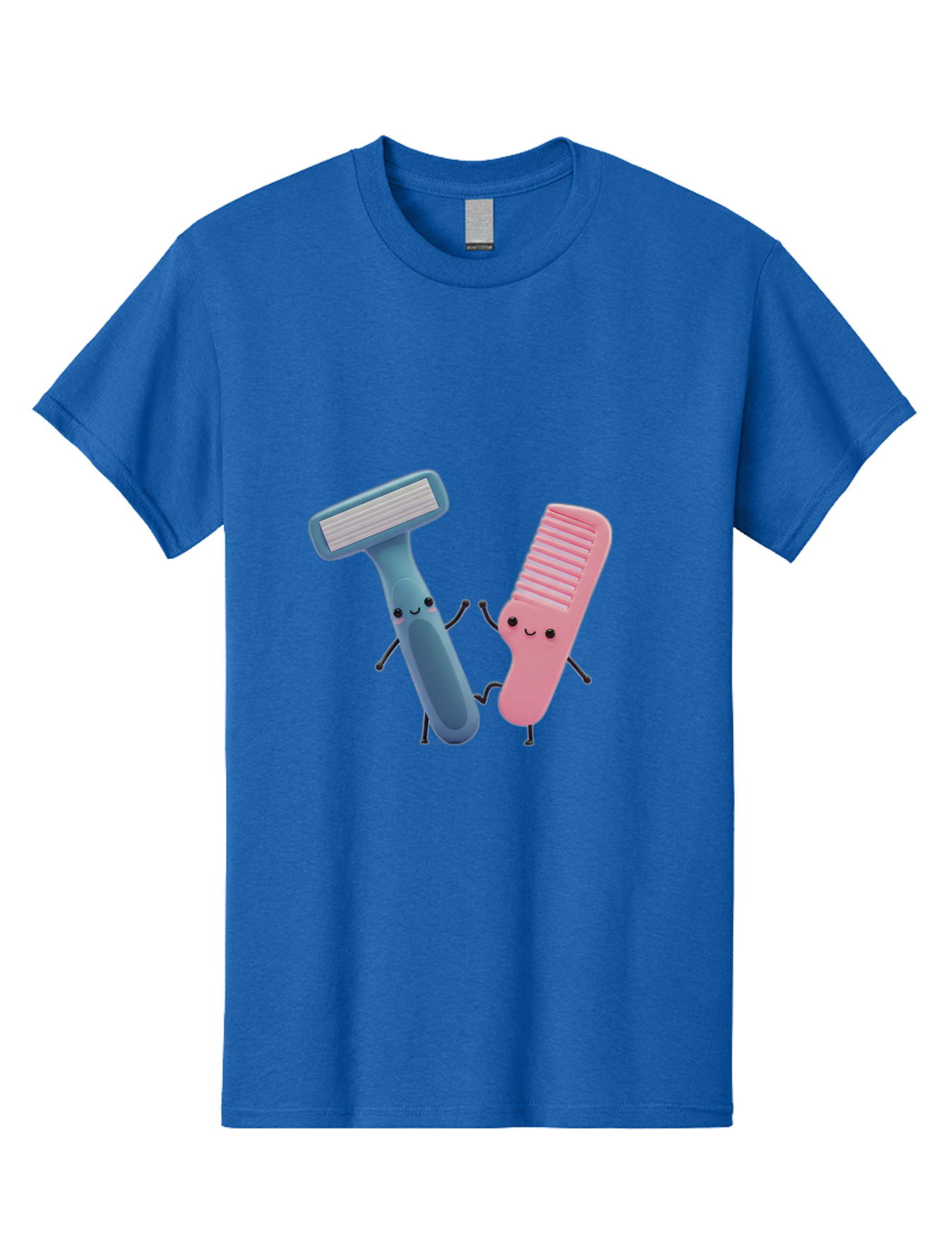 Razor-Duo Men'S Graphic Tee, 100% Cotton, Comfortable Casual Summer Wear, Machine Washable, Cartoon Razors, Pink And Blue Razors, Razor Characters, Shaving, Personal Care, Hygiene Products, Grooming, Razor Blades Bad477
