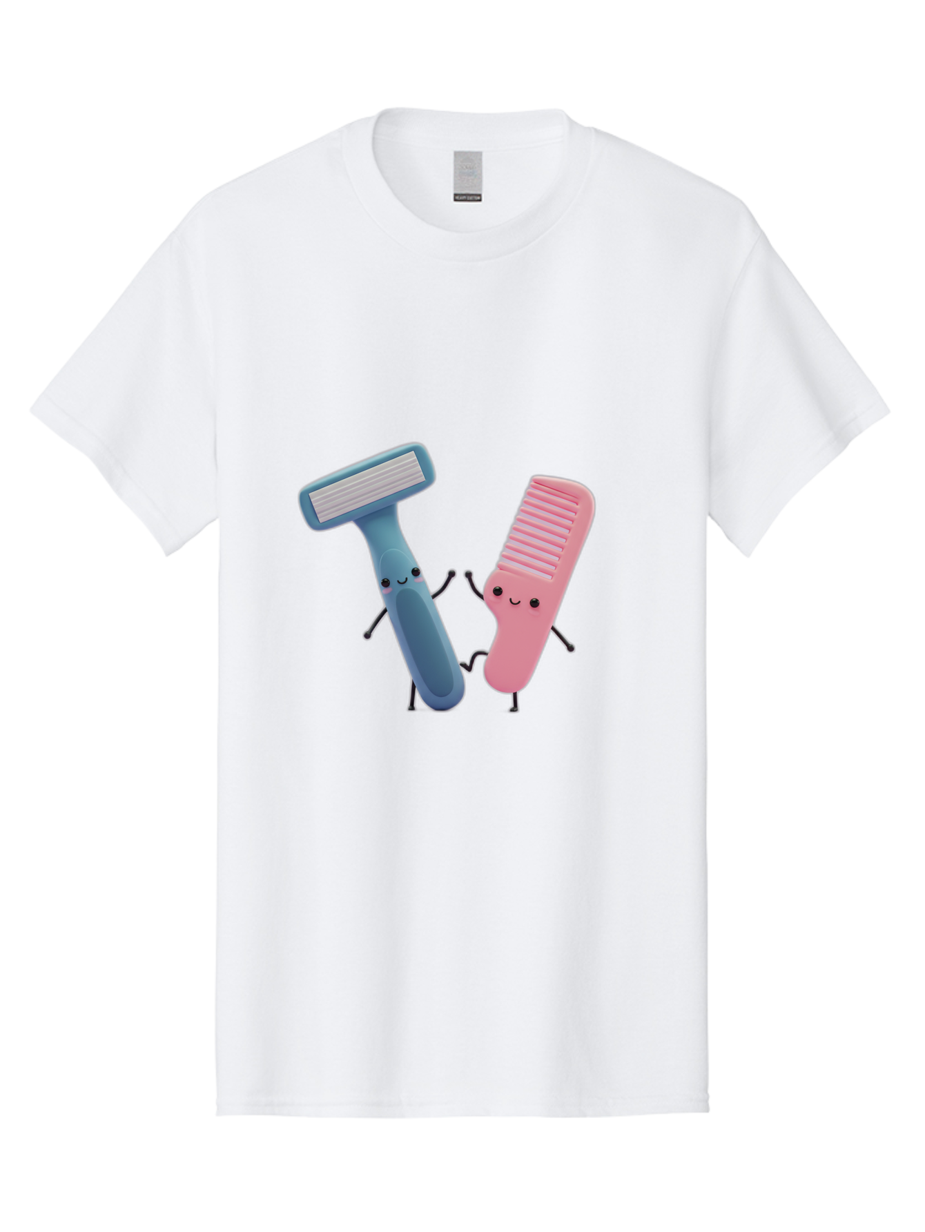 Razor-Duo Men'S Graphic Tee, 100% Cotton, Comfortable Casual Summer Wear, Machine Washable, Cartoon Razors, Pink And Blue Razors, Razor Characters, Shaving, Personal Care, Hygiene Products, Grooming, Razor Blades Bad477
