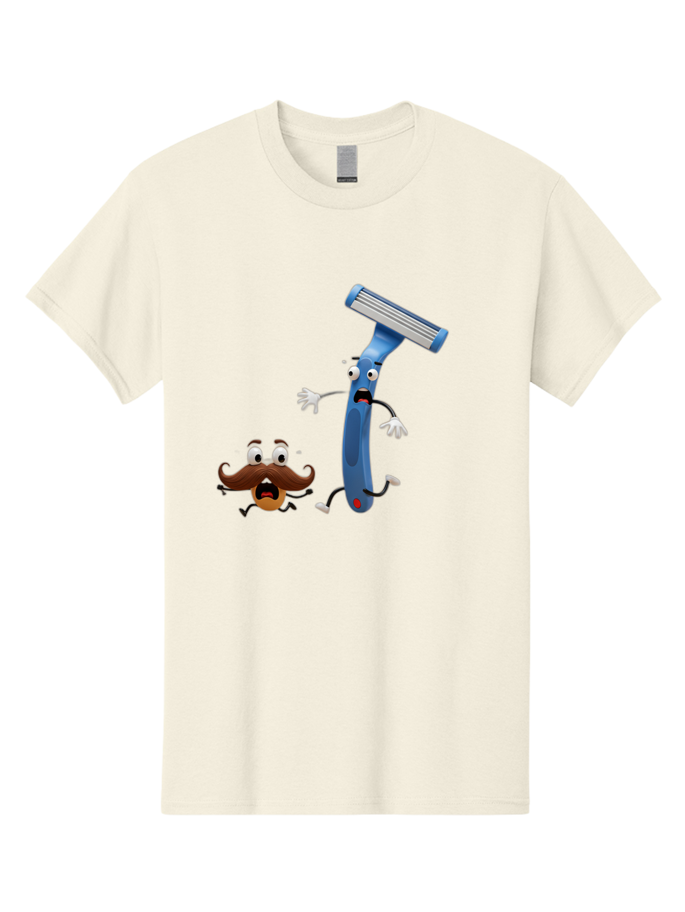 Razor-Vs-Mustache Men'S Graphic Tee, 100% Cotton, Comfortable Casual Summer Wear, Machine Washable, Safety Razor, Cartoon Character, Razor Blade, Mustache, Shaving, Humorous Illustration, Comedic Image, Razor Handle, Cartoon Mustache, Bad479