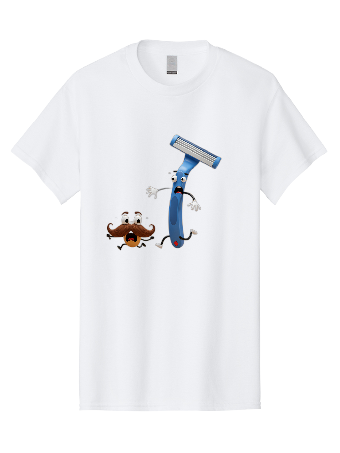 Razor-Vs-Mustache Men'S Graphic Tee, 100% Cotton, Comfortable Casual Summer Wear, Machine Washable, Safety Razor, Cartoon Character, Razor Blade, Mustache, Shaving, Humorous Illustration, Comedic Image, Razor Handle, Cartoon Mustache, Bad479