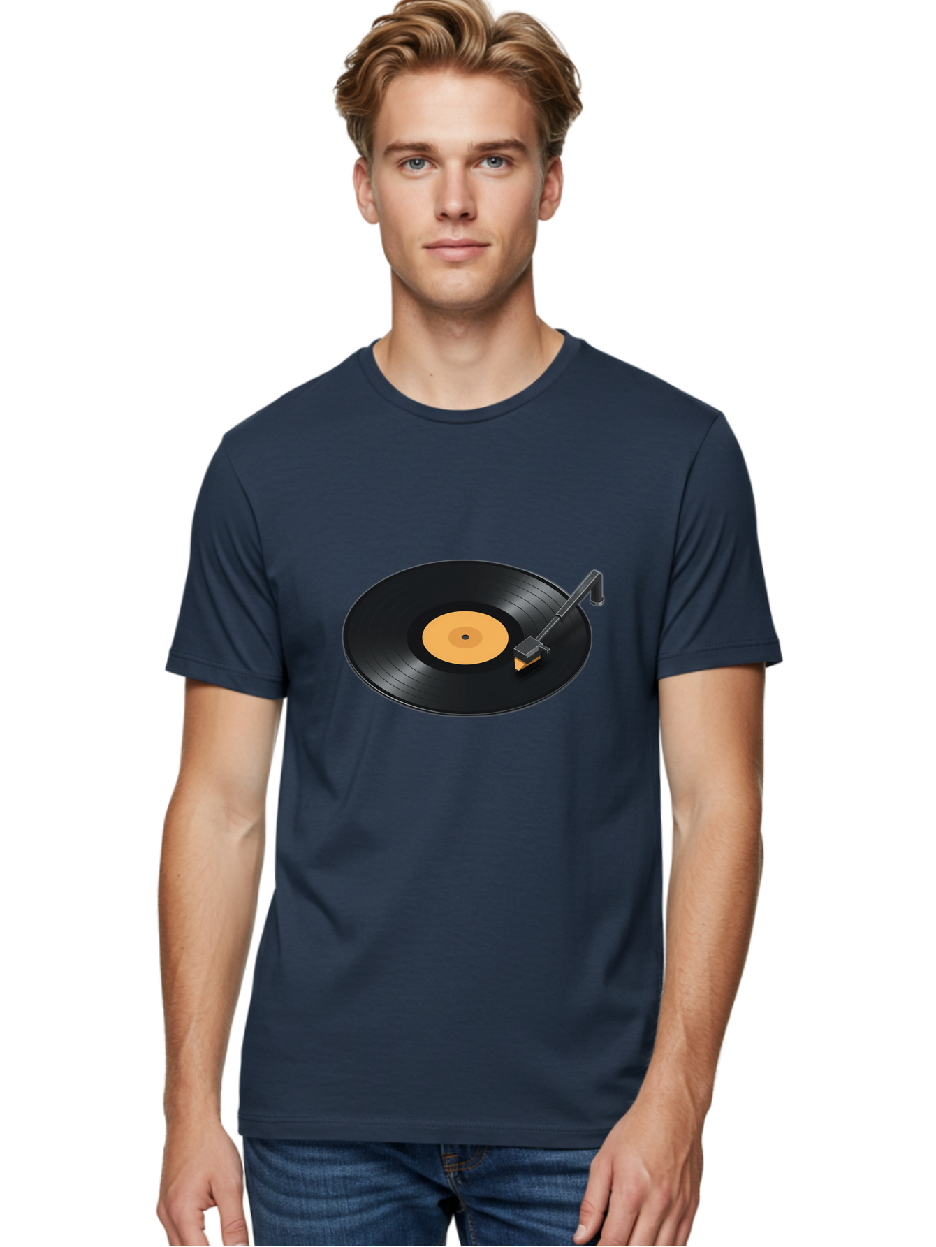 Record-Player-1 Men'S Graphic Tee, 100% Cotton, Comfortable Casual Summer Wear, Machine Washable, Vinyl Record, Record Player, Music Playback, Nostalgic Sound, Analog Music, Retro Audio, Turntable, Vinyl Playback, Music Nostalgia Bad481