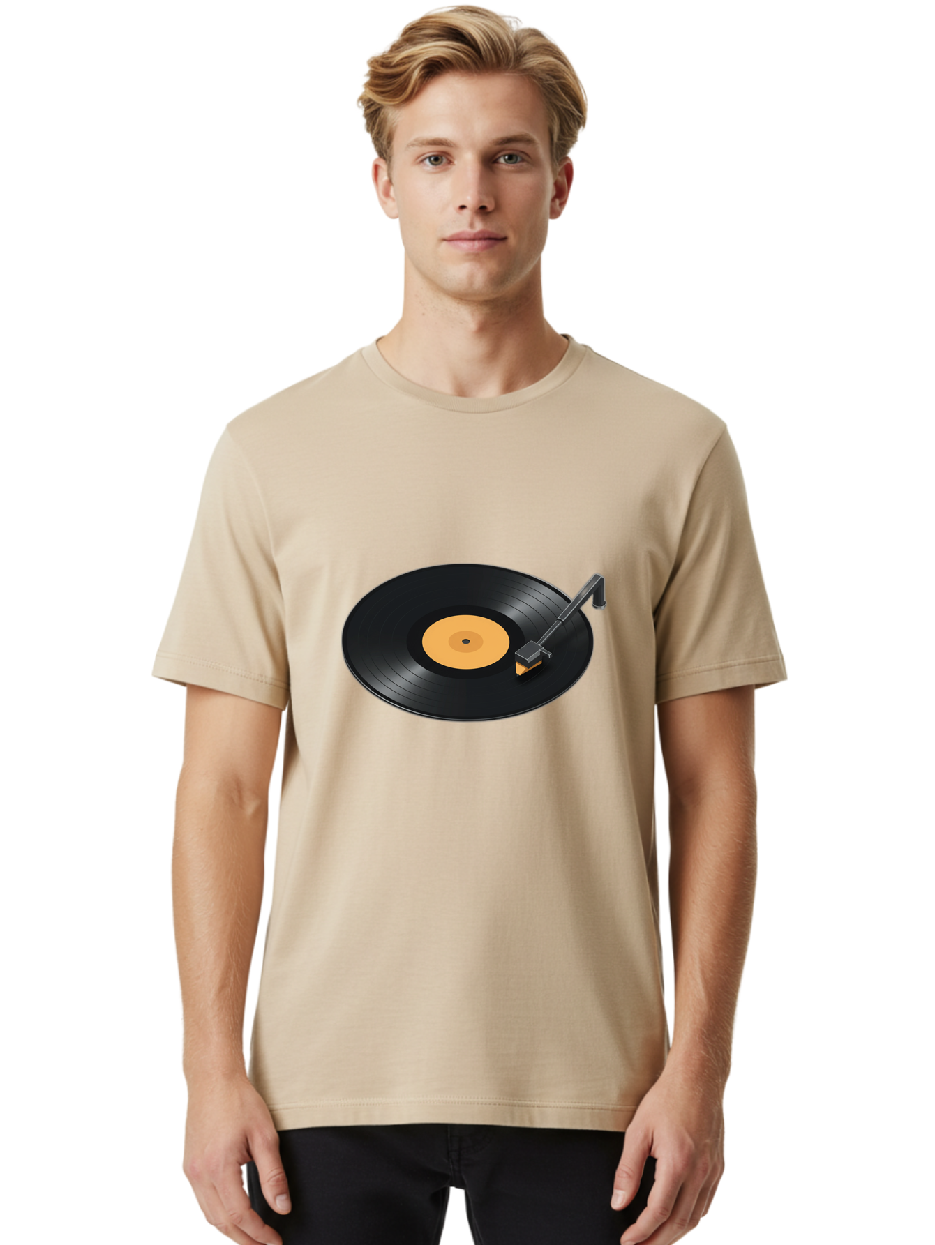 Record-Player-1 Men'S Graphic Tee, 100% Cotton, Comfortable Casual Summer Wear, Machine Washable, Vinyl Record, Record Player, Music Playback, Nostalgic Sound, Analog Music, Retro Audio, Turntable, Vinyl Playback, Music Nostalgia Bad481