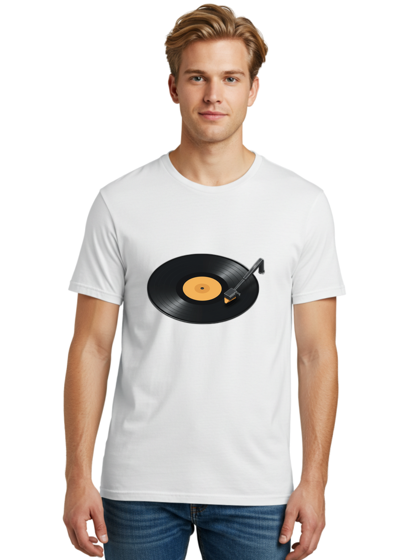 Record-Player-1 Men'S Graphic Tee, 100% Cotton, Comfortable Casual Summer Wear, Machine Washable, Vinyl Record, Record Player, Music Playback, Nostalgic Sound, Analog Music, Retro Audio, Turntable, Vinyl Playback, Music Nostalgia Bad481