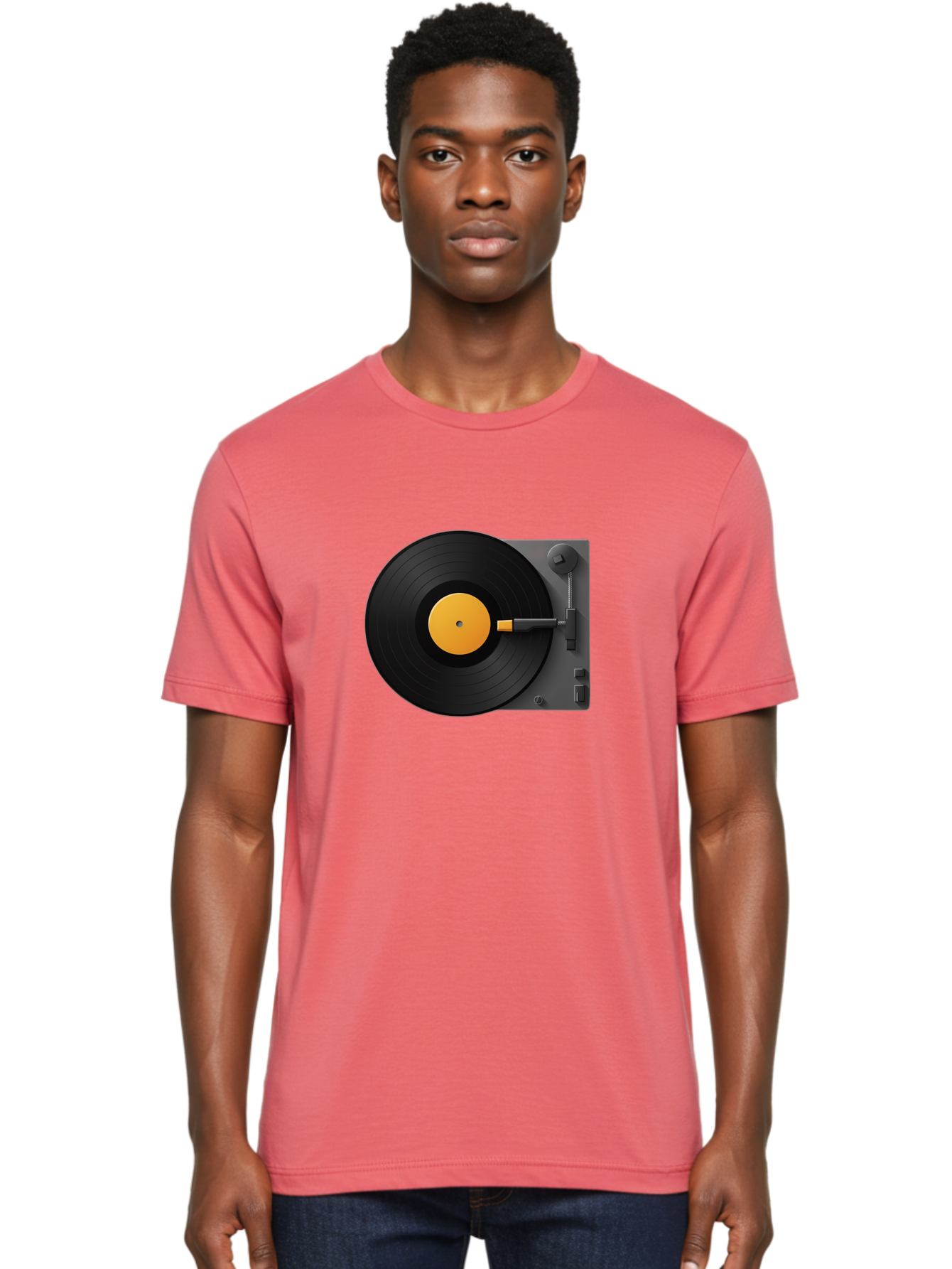 Record-Player Men'S Graphic Tee, 100% Cotton, Comfortable Casual Summer Wear, Machine Washable, Vinyl Record Player, Turntable, Dj Equipment, Music Playback, Audio Technology, Retro Music Player, Nostalgic Sound System Bad482