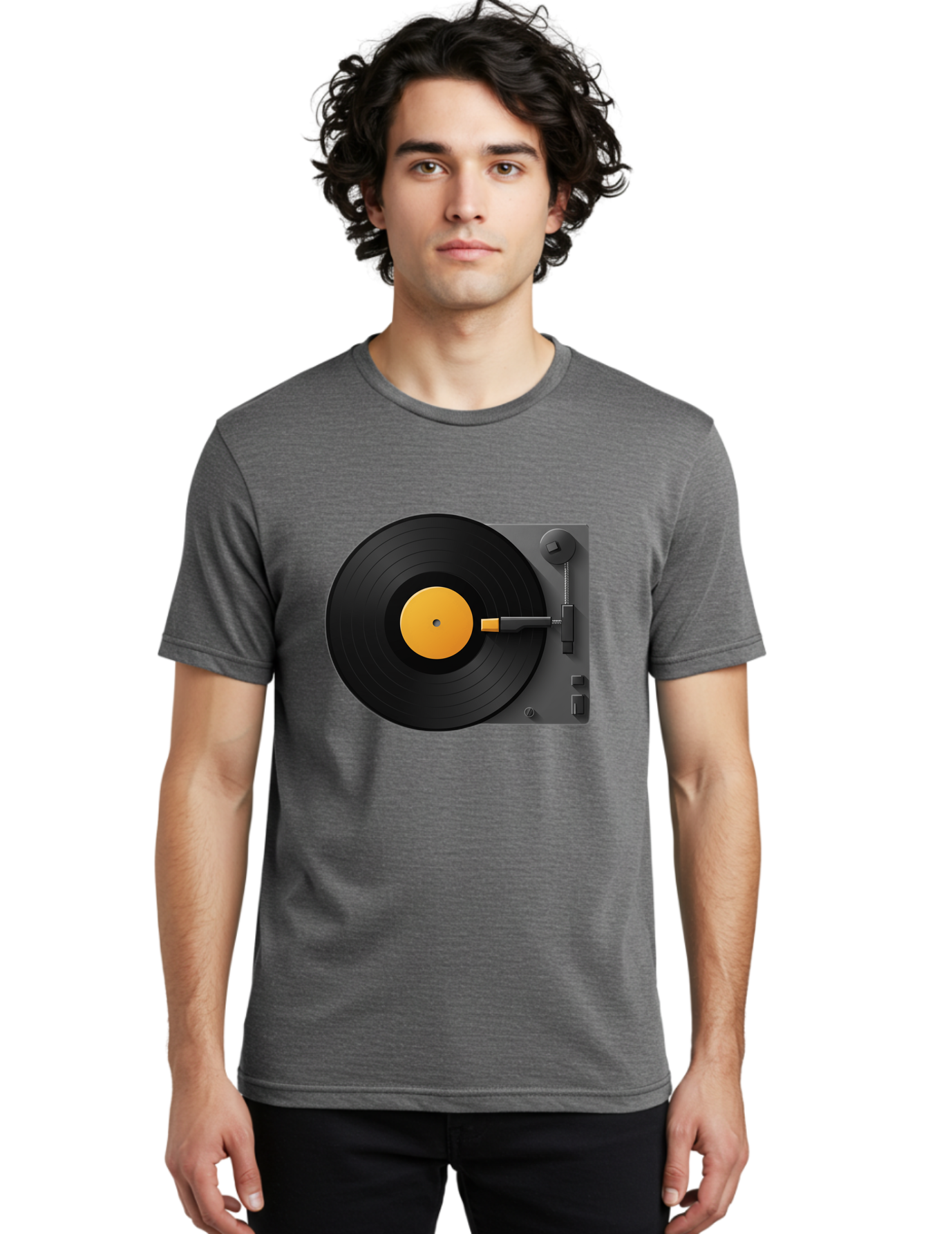 Record-Player Men'S Graphic Tee, 100% Cotton, Comfortable Casual Summer Wear, Machine Washable, Vinyl Record Player, Turntable, Dj Equipment, Music Playback, Audio Technology, Retro Music Player, Nostalgic Sound System Bad482
