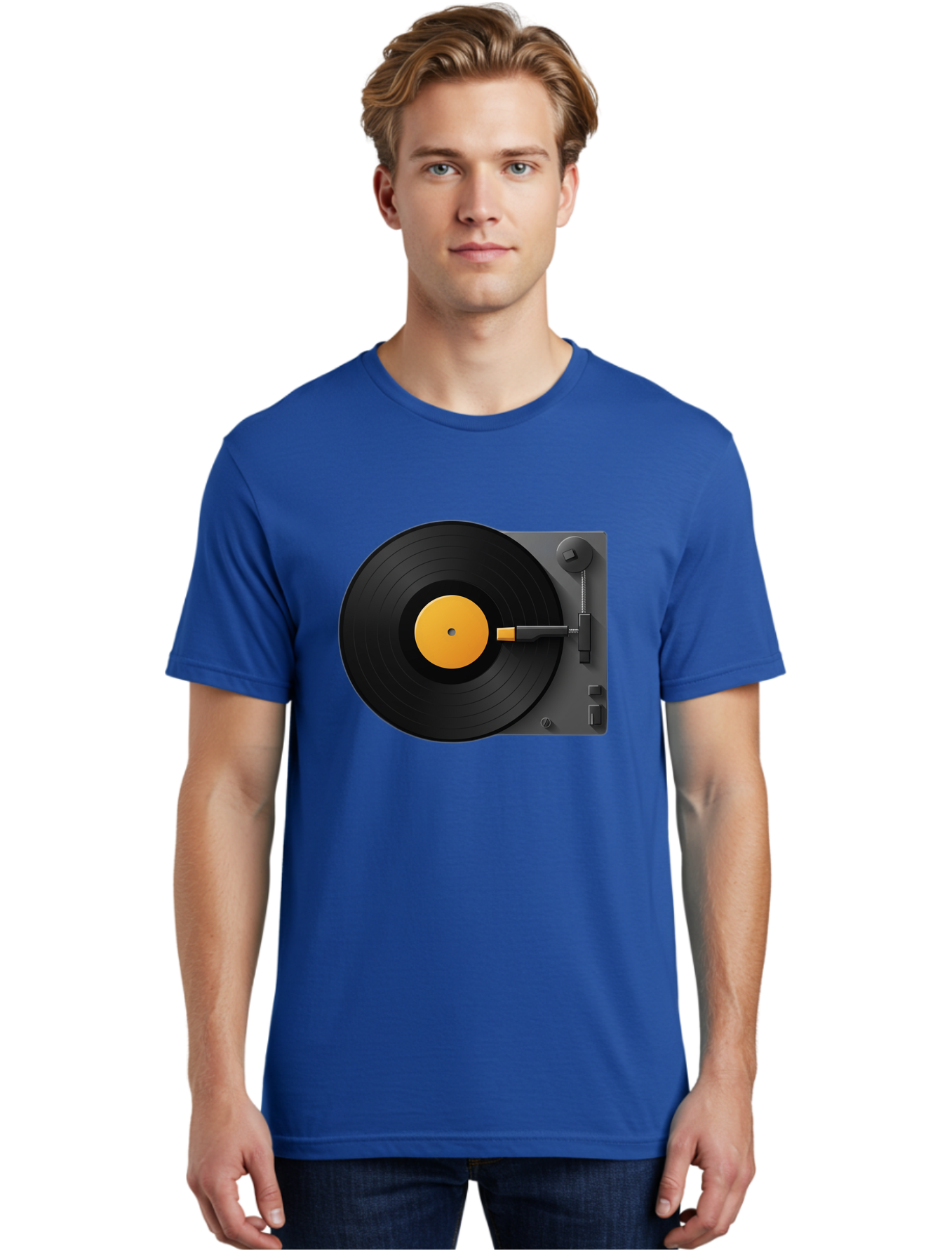 Record-Player Men'S Graphic Tee, 100% Cotton, Comfortable Casual Summer Wear, Machine Washable, Vinyl Record Player, Turntable, Dj Equipment, Music Playback, Audio Technology, Retro Music Player, Nostalgic Sound System Bad482