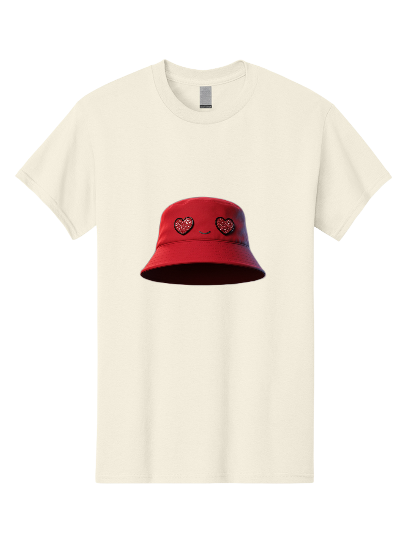 Red-Hat Men'S Graphic Tee, 100% Cotton, Comfortable Casual Summer Wear, Machine Washable, Red Bucket Hat, Heart Eyes, Smiley Face, Fashion Accessory, Streetwear, Casual Style, Hat With Heart Design, Trendy Headwear, Kawaii Fashion Bad485
