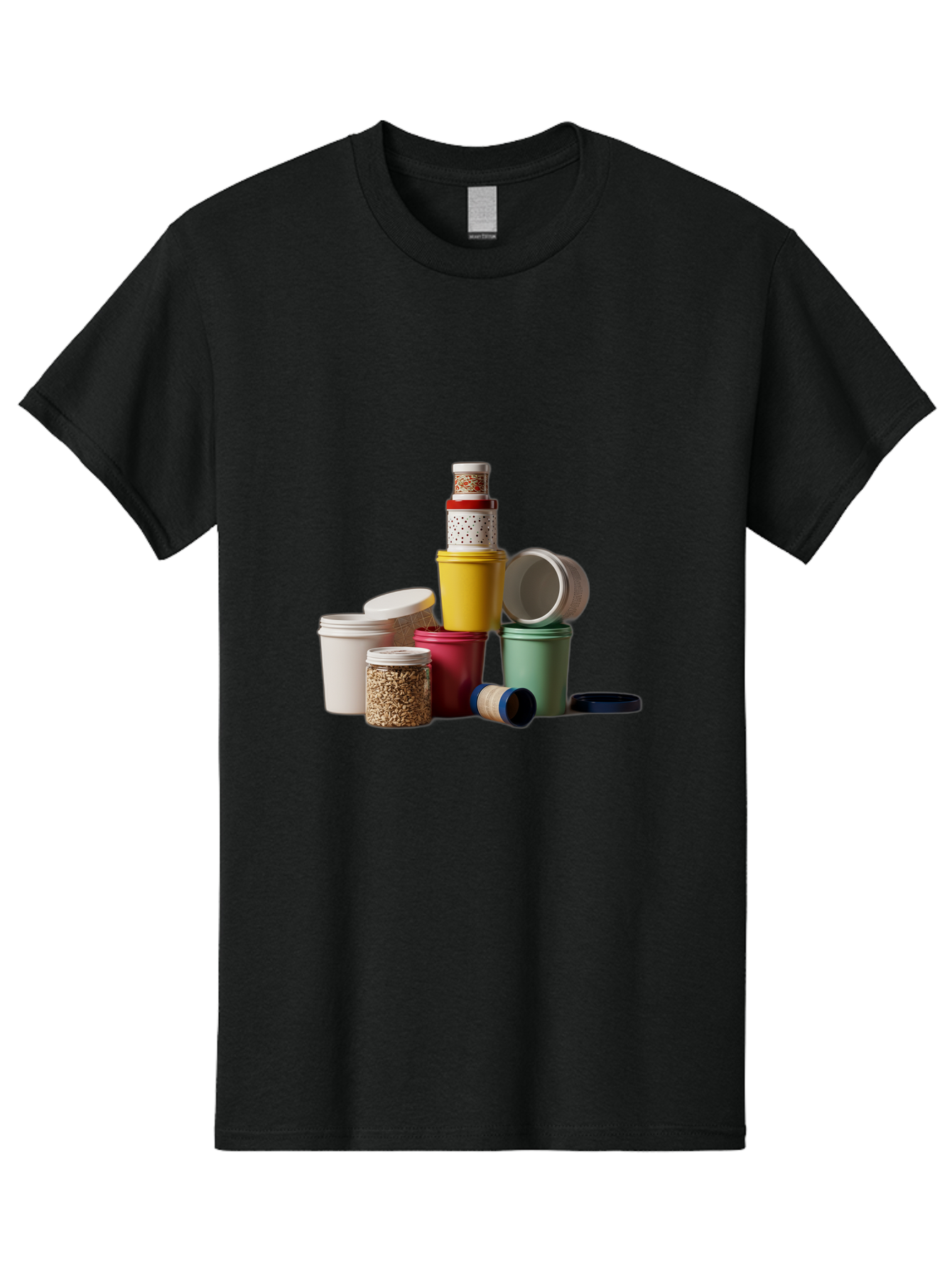 Reusable-Containers Men'S Graphic Tee, 100% Cotton, Comfortable Casual Summer Wear, Machine Washable, Stacked Containers, Colorful Storage, Kitchen Organization, Various Sizes, Open And Closed Lids, Food Storage, Eco-Friendly Packaging, Bad490