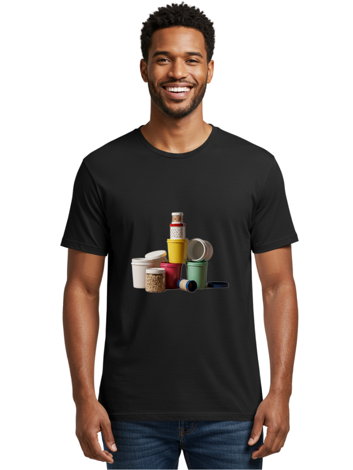 Reusable-Containers Men'S Graphic Tee, 100% Cotton, Comfortable Casual Summer Wear, Machine Washable, Stacked Containers, Colorful Storage, Kitchen Organization, Various Sizes, Open And Closed Lids, Food Storage, Eco-Friendly Packaging, Bad490