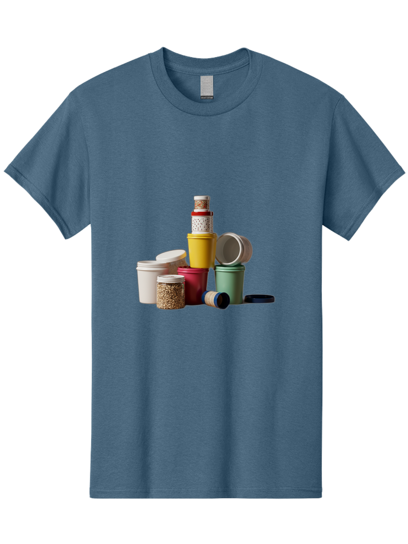 Reusable-Containers Men'S Graphic Tee, 100% Cotton, Comfortable Casual Summer Wear, Machine Washable, Stacked Containers, Colorful Storage, Kitchen Organization, Various Sizes, Open And Closed Lids, Food Storage, Eco-Friendly Packaging, Bad490