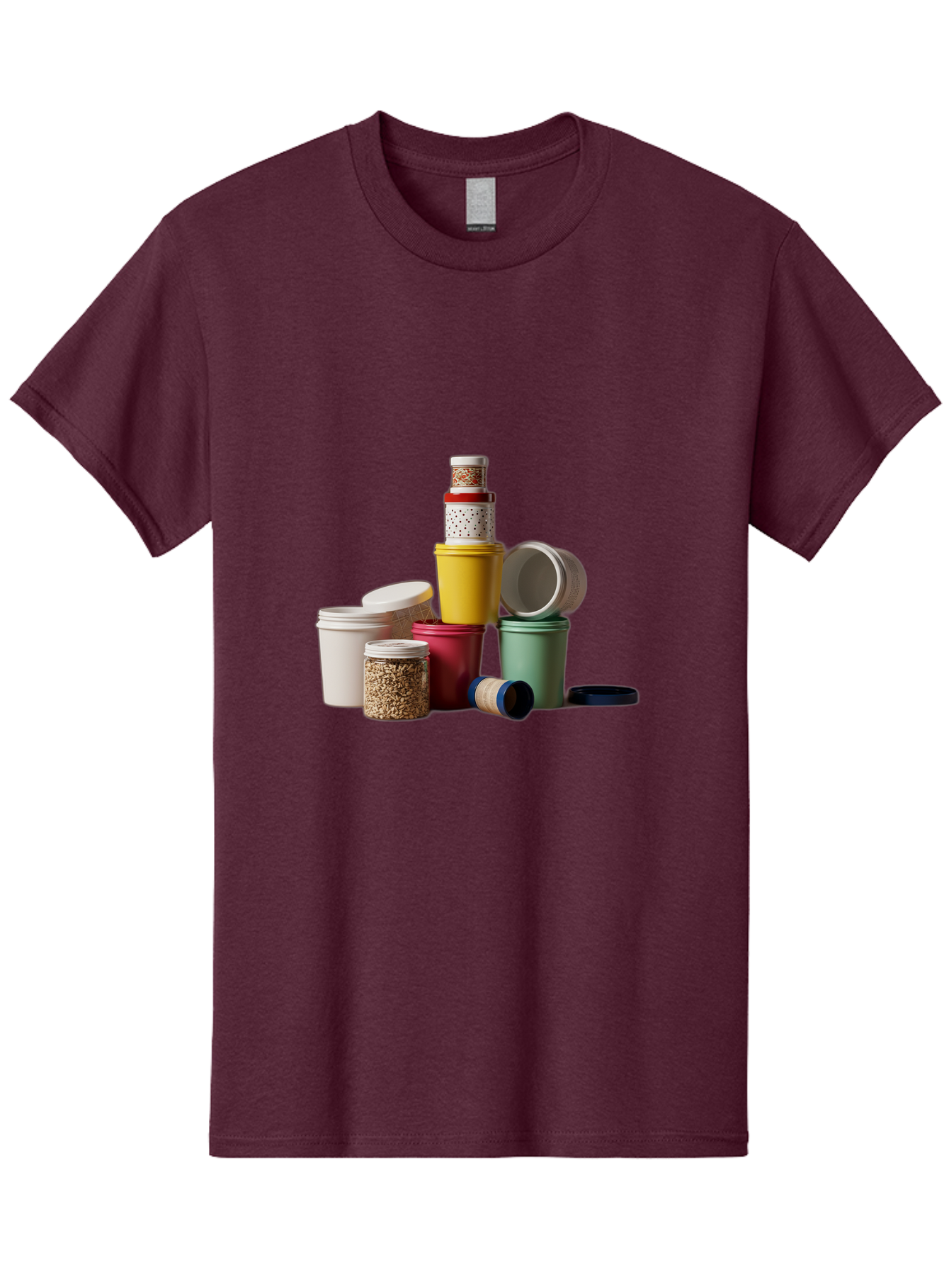 Reusable-Containers Men'S Graphic Tee, 100% Cotton, Comfortable Casual Summer Wear, Machine Washable, Stacked Containers, Colorful Storage, Kitchen Organization, Various Sizes, Open And Closed Lids, Food Storage, Eco-Friendly Packaging, Bad490