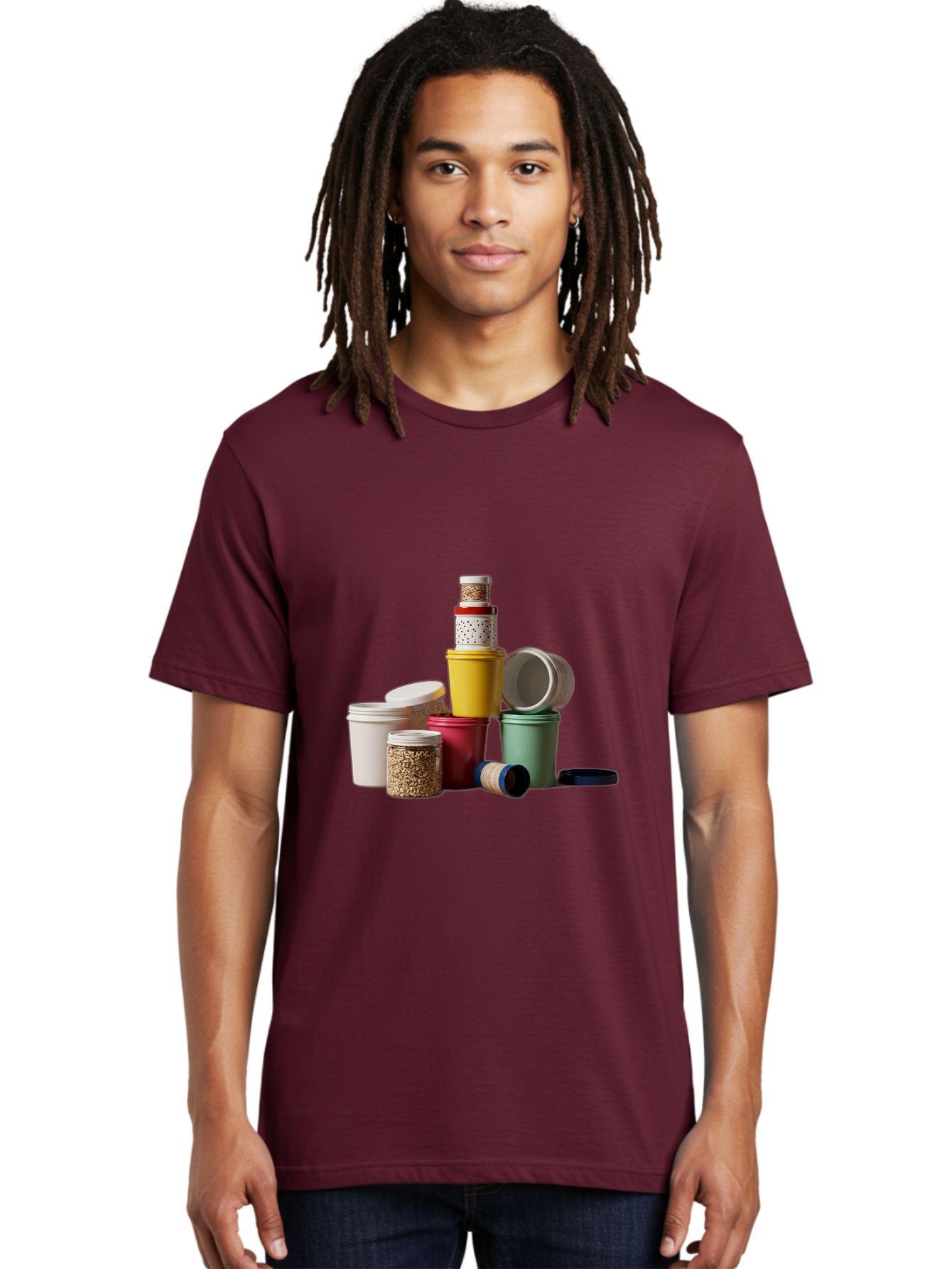 Reusable-Containers Men'S Graphic Tee, 100% Cotton, Comfortable Casual Summer Wear, Machine Washable, Stacked Containers, Colorful Storage, Kitchen Organization, Various Sizes, Open And Closed Lids, Food Storage, Eco-Friendly Packaging, Bad490