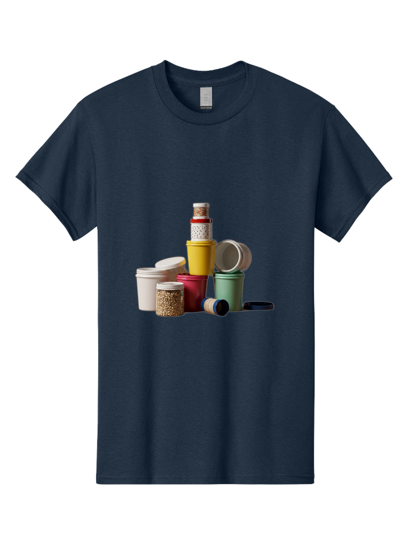 Reusable-Containers Men'S Graphic Tee, 100% Cotton, Comfortable Casual Summer Wear, Machine Washable, Stacked Containers, Colorful Storage, Kitchen Organization, Various Sizes, Open And Closed Lids, Food Storage, Eco-Friendly Packaging, Bad490