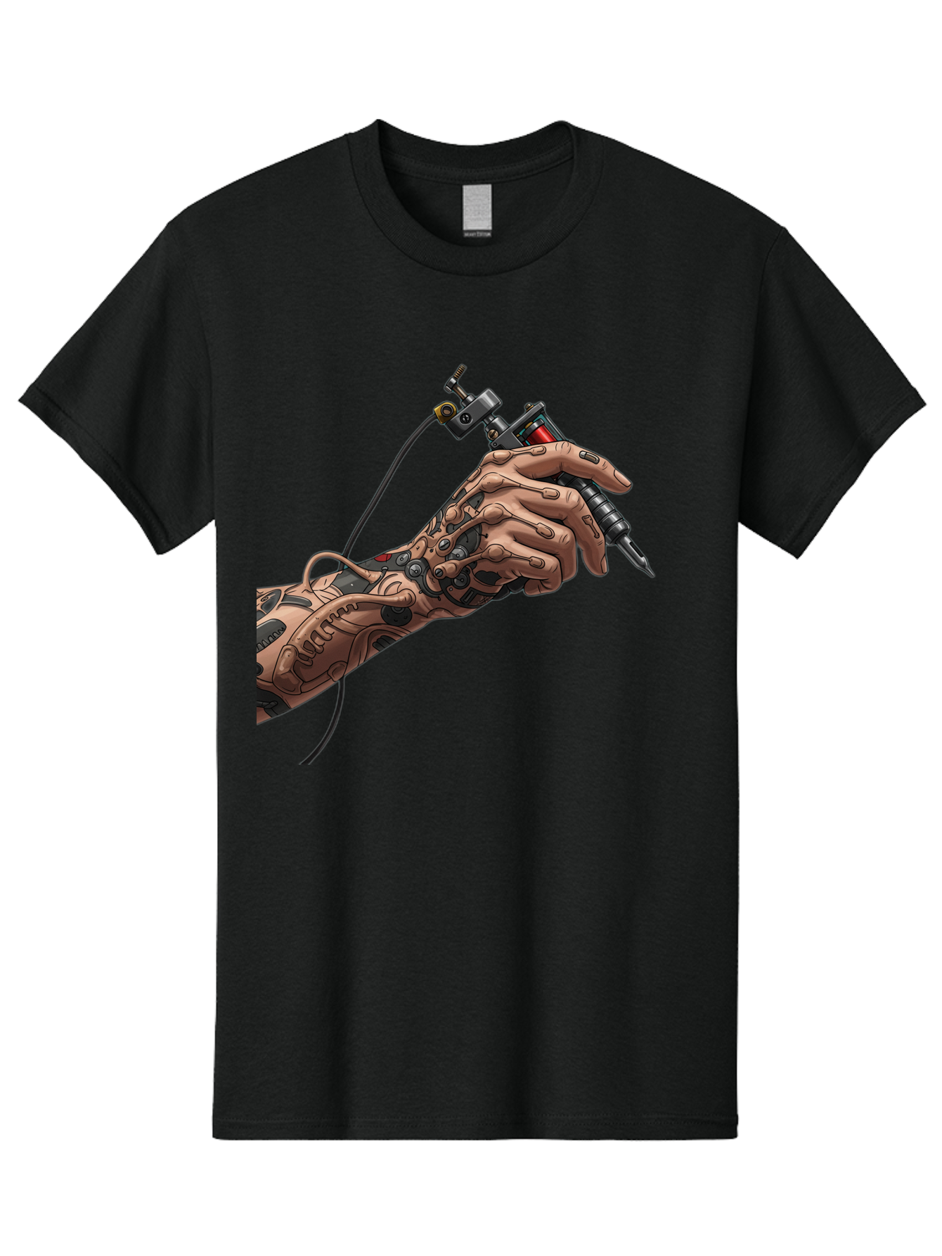 Robot-Hand-Tattoo-Machine Men'S Graphic Tee, 100% Cotton, Comfortable Casual Summer Wear, Machine Washable, Robotic Hand, Tattoo Machine, Mechanical Arm, Futuristic Art, Tattoo Artist, Robotic Precision, Mechanical Limb, Tattoo Design Bad495