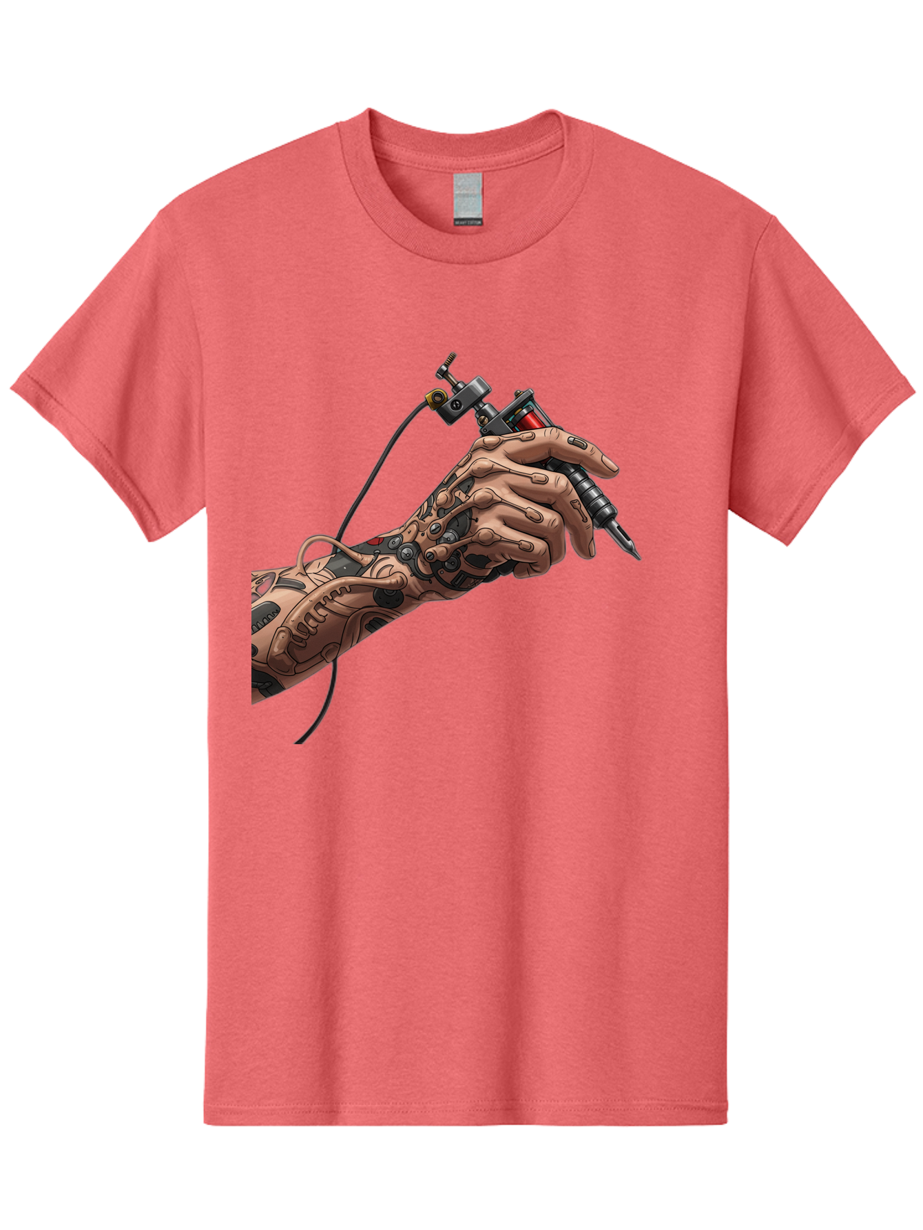 Robot-Hand-Tattoo-Machine Men'S Graphic Tee, 100% Cotton, Comfortable Casual Summer Wear, Machine Washable, Robotic Hand, Tattoo Machine, Mechanical Arm, Futuristic Art, Tattoo Artist, Robotic Precision, Mechanical Limb, Tattoo Design Bad495