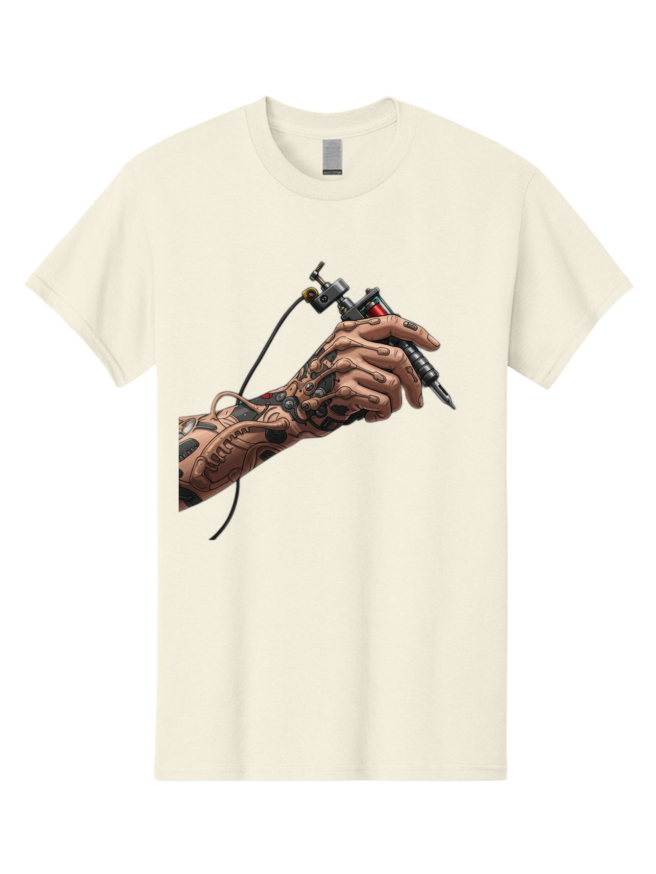 Robot-Hand-Tattoo-Machine Men'S Graphic Tee, 100% Cotton, Comfortable Casual Summer Wear, Machine Washable, Robotic Hand, Tattoo Machine, Mechanical Arm, Futuristic Art, Tattoo Artist, Robotic Precision, Mechanical Limb, Tattoo Design Bad495