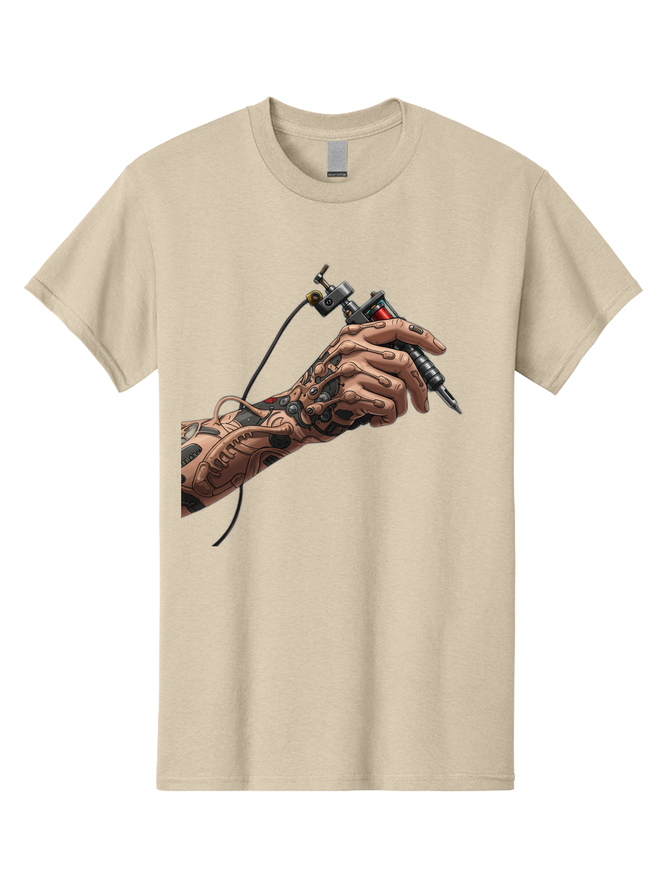 Robot-Hand-Tattoo-Machine Men'S Graphic Tee, 100% Cotton, Comfortable Casual Summer Wear, Machine Washable, Robotic Hand, Tattoo Machine, Mechanical Arm, Futuristic Art, Tattoo Artist, Robotic Precision, Mechanical Limb, Tattoo Design Bad495