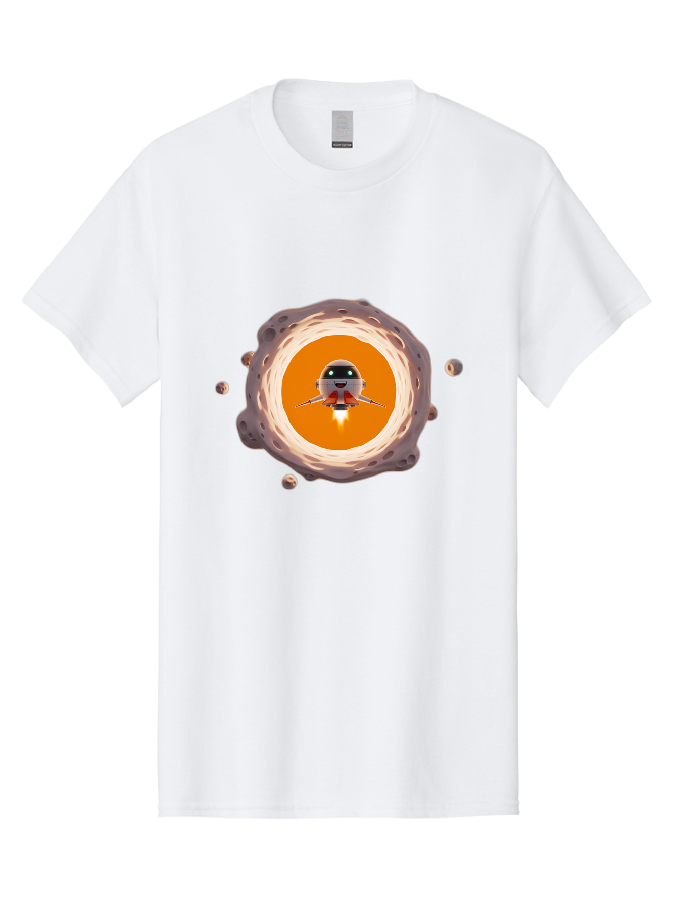 Robot-Spaceship Men'S Graphic Tee, 100% Cotton, Comfortable Casual Summer Wear, Machine Washable, Robot Spaceship Emerging From Crater, Asteroid Field, Robotic Exploration, Space Travel, Futuristic Technology, Sci-Fi Adventure, Cartoon Style Bad497