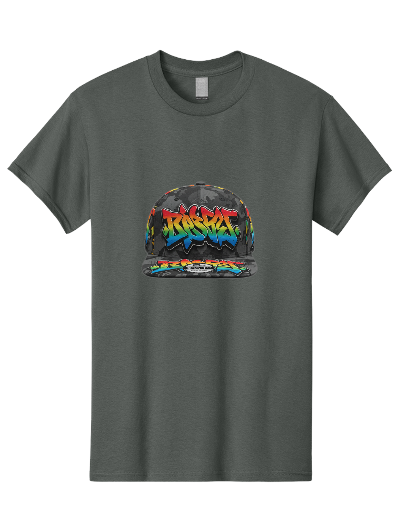 Rocket Men'S Graphic Tee, 100% Cotton, Comfortable Casual Summer Wear, Machine Washable, Rocket Baseball Cap, Camouflage Pattern, Graffiti Design, Vibrant Colors, Streetwear Fashion, Urban Style, Bold Graphics, Casual Clothing Bad499