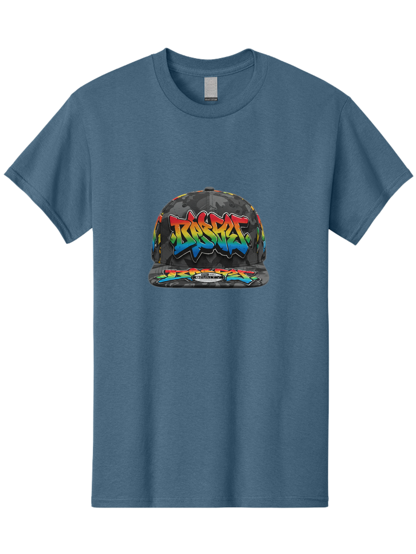 Rocket Men'S Graphic Tee, 100% Cotton, Comfortable Casual Summer Wear, Machine Washable, Rocket Baseball Cap, Camouflage Pattern, Graffiti Design, Vibrant Colors, Streetwear Fashion, Urban Style, Bold Graphics, Casual Clothing Bad499