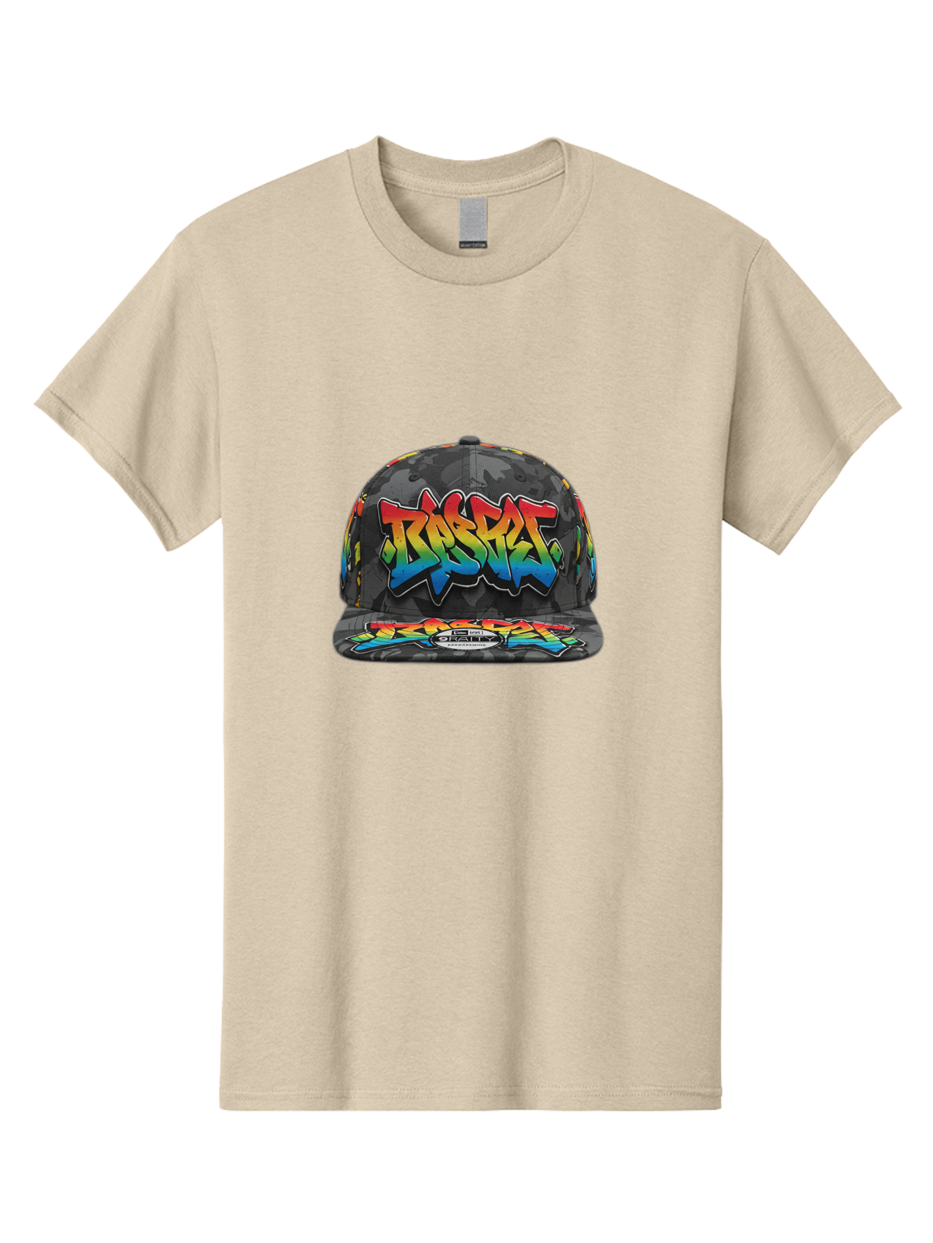 Rocket Men'S Graphic Tee, 100% Cotton, Comfortable Casual Summer Wear, Machine Washable, Rocket Baseball Cap, Camouflage Pattern, Graffiti Design, Vibrant Colors, Streetwear Fashion, Urban Style, Bold Graphics, Casual Clothing Bad499
