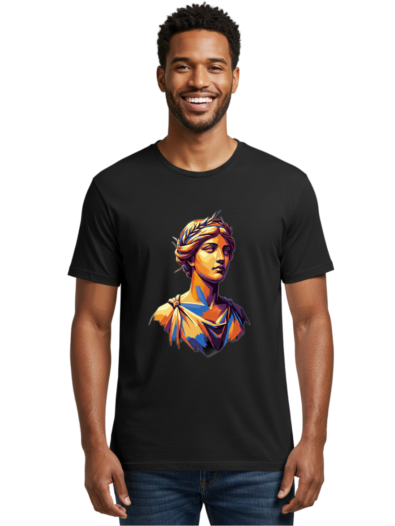 Roman-Bust Men'S Graphic Tee, 100% Cotton, Comfortable Casual Summer Wear, Machine Washable, Classical Statue, Ancient Greek, Laurel Wreath, Marble Bust, Historical Figure, Mythological Character, Artistic Sculpture, Cultural Heritage, Bad500