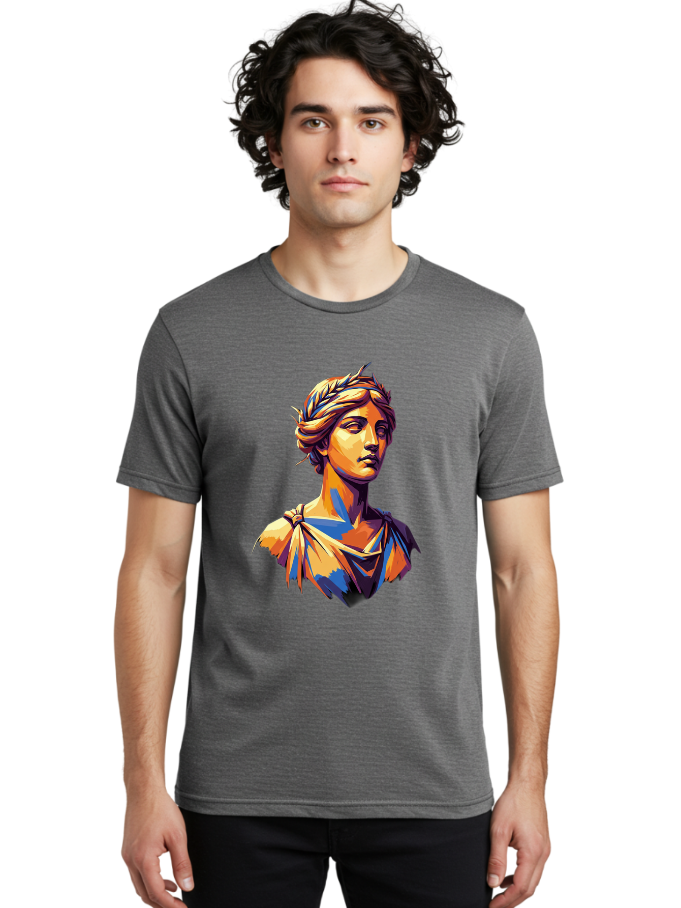 Roman-Bust Men'S Graphic Tee, 100% Cotton, Comfortable Casual Summer Wear, Machine Washable, Classical Statue, Ancient Greek, Laurel Wreath, Marble Bust, Historical Figure, Mythological Character, Artistic Sculpture, Cultural Heritage, Bad500