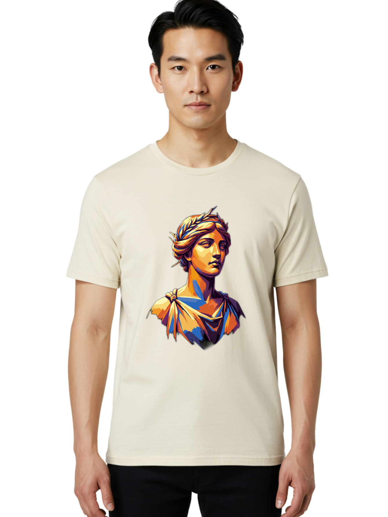 Roman-Bust Men'S Graphic Tee, 100% Cotton, Comfortable Casual Summer Wear, Machine Washable, Classical Statue, Ancient Greek, Laurel Wreath, Marble Bust, Historical Figure, Mythological Character, Artistic Sculpture, Cultural Heritage, Bad500