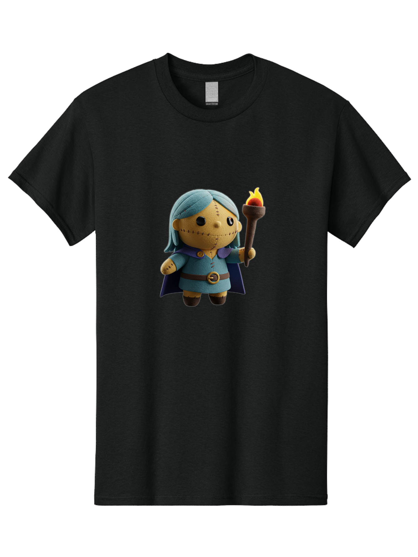 Sally Men'S Graphic Tee, 100% Cotton, Comfortable Casual Summer Wear, Machine Washable, Sally Figurine, Nightmare Before Christmas Character, Stitched Face, Blue Dress, Cape, Torch, Whimsical Design, Collectible Toy, Halloween Decoration Bad506